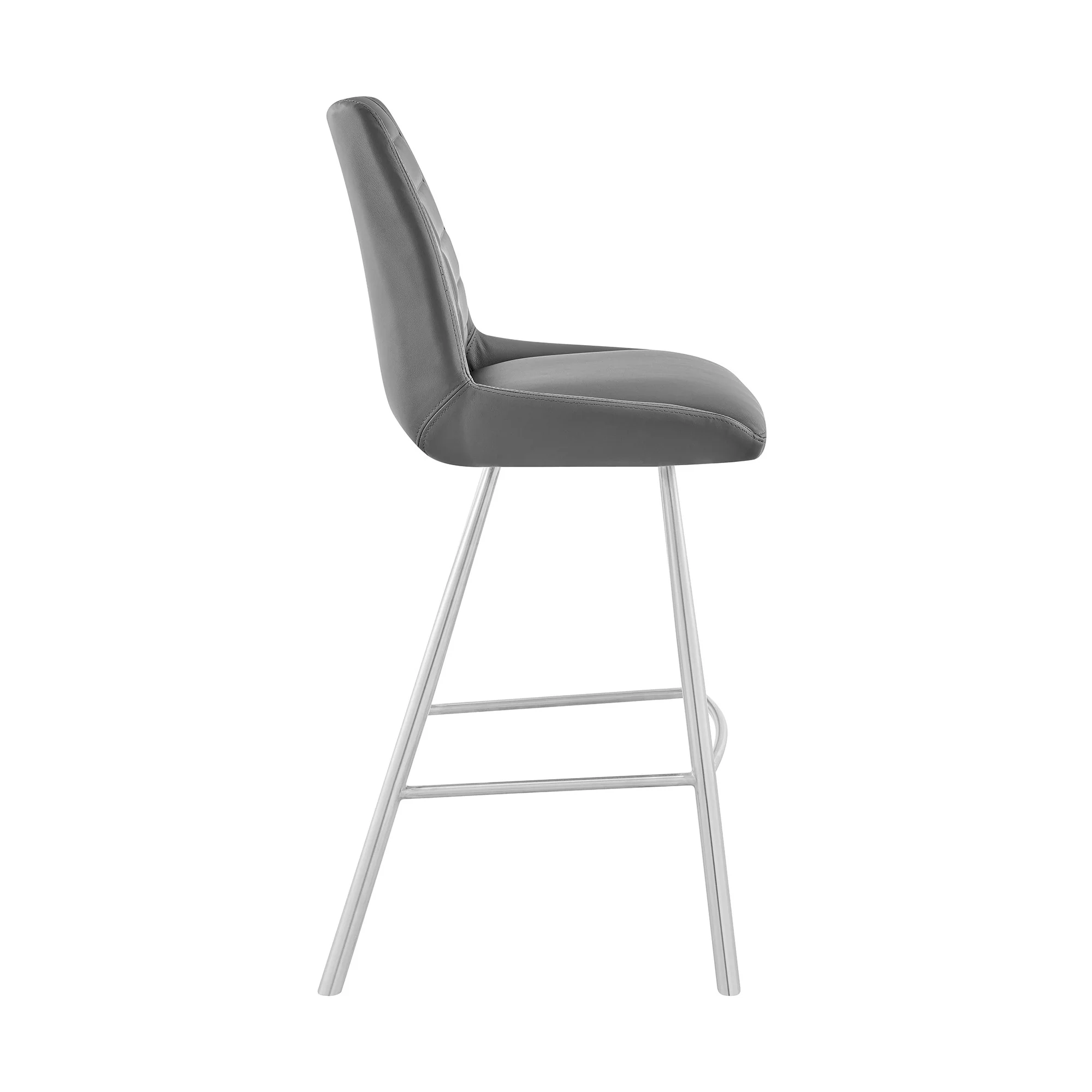 26" Grey Faux Leather and Brushed Stainless Steel Counter Stool By Homeroots - Image 4