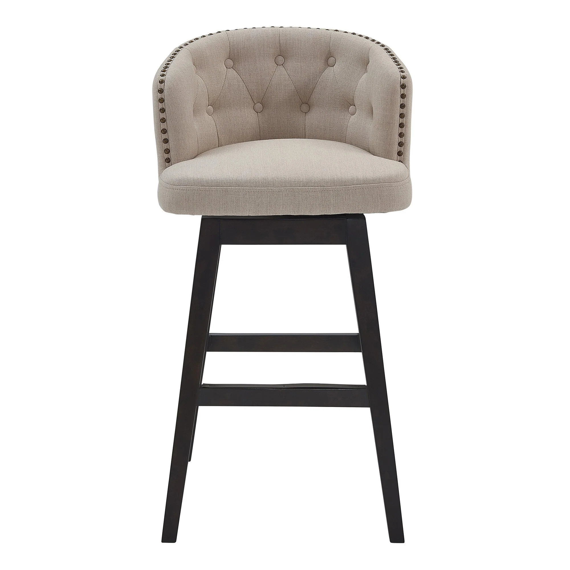 26 Inches Button Tufted Fabric Padded Swivel Counter Stool, Beige By Benzara - Image 4