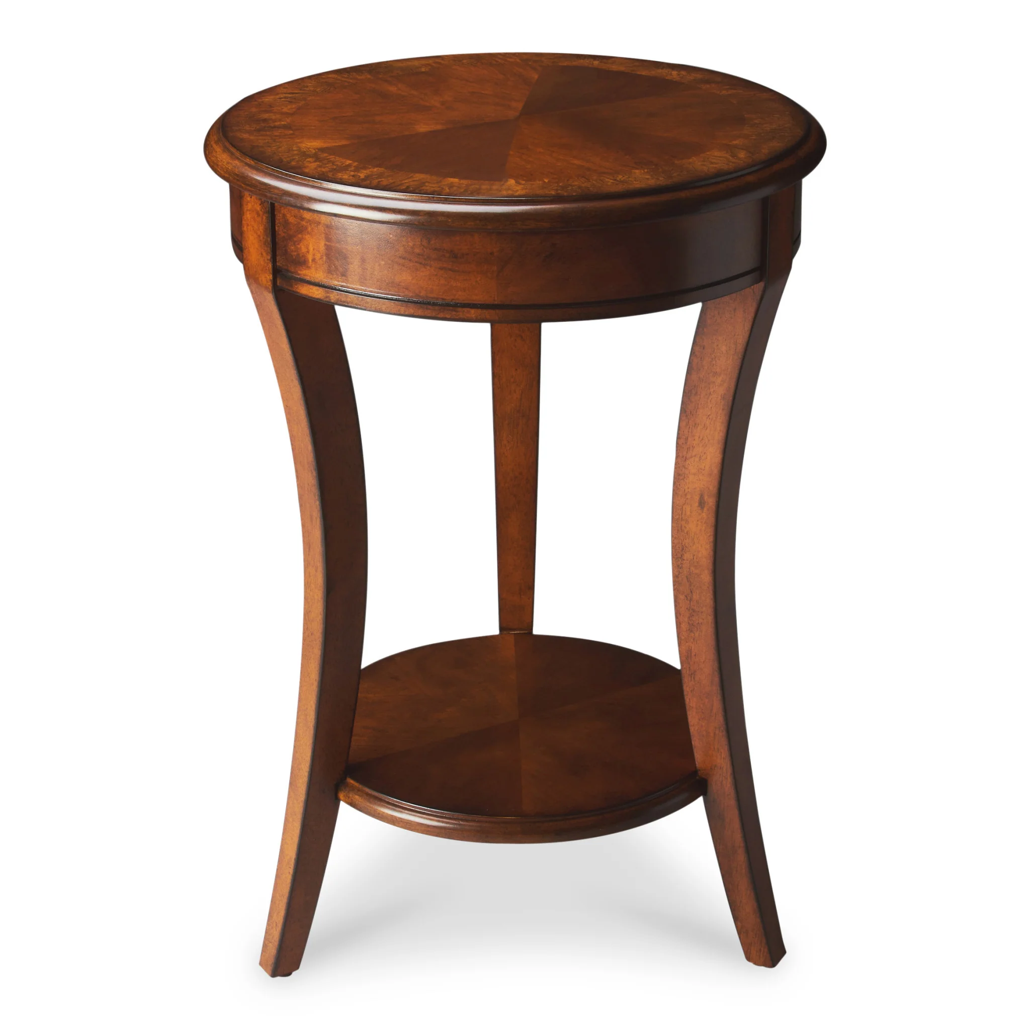 26" Medium Brown And Olive Ash Manufactured Wood Round End Table With Shelf By Homeroots