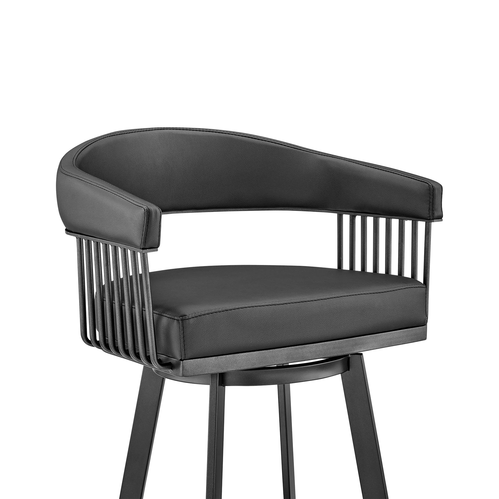 26" Mod Black Faux Leather Black Finish Swivel Bar Stool By Homeroots - Image 7