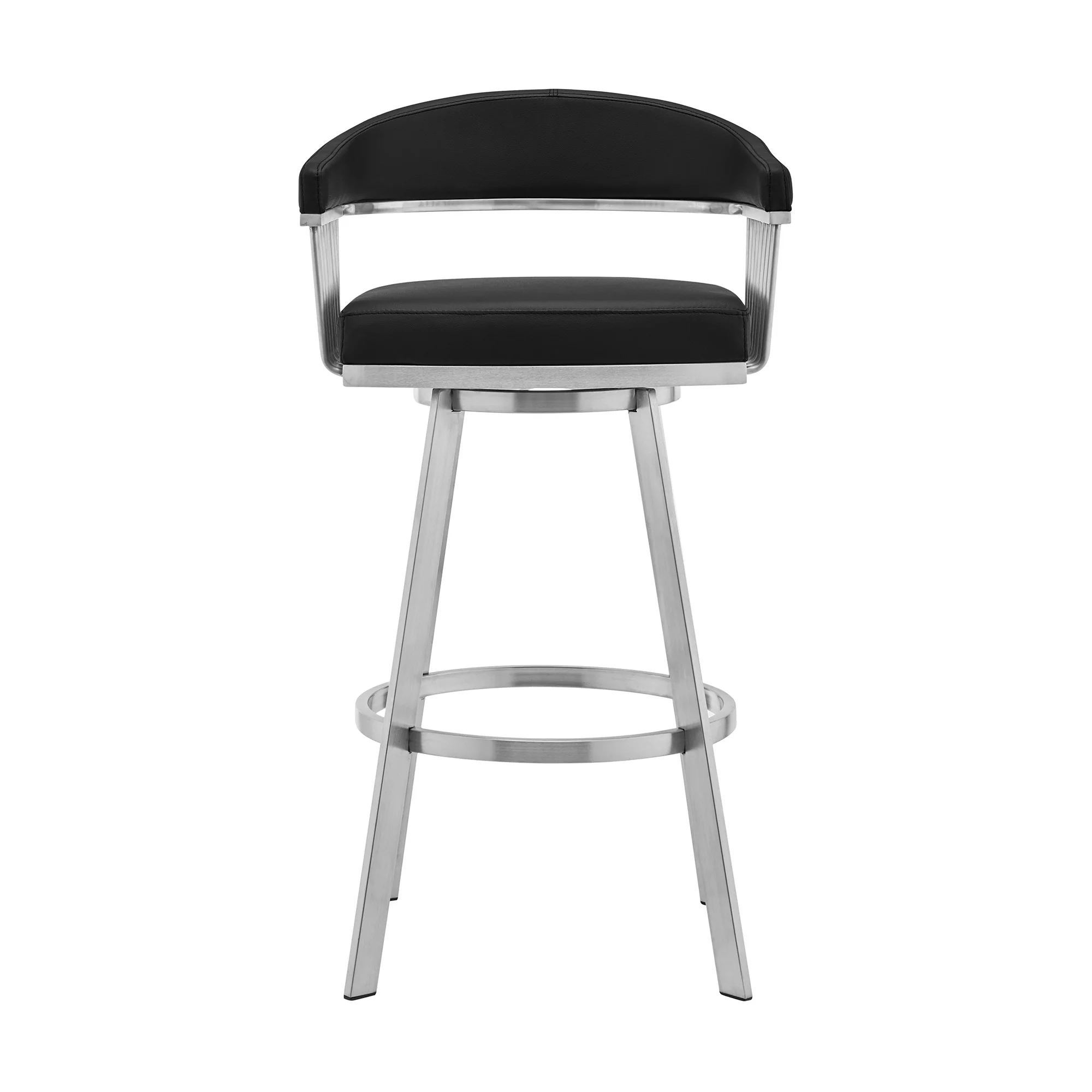 26" Mod Black Faux Leather Brushed Silver Finish Swivel Bar Stool By Homeroots - Image 3