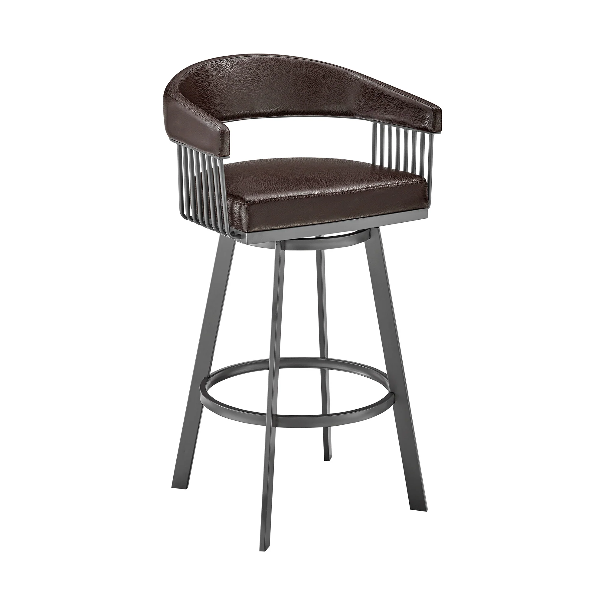 26" Mod Chocolate Faux Leather Java Brown Finish Swivel Bar Stool By Homeroots - Image 2