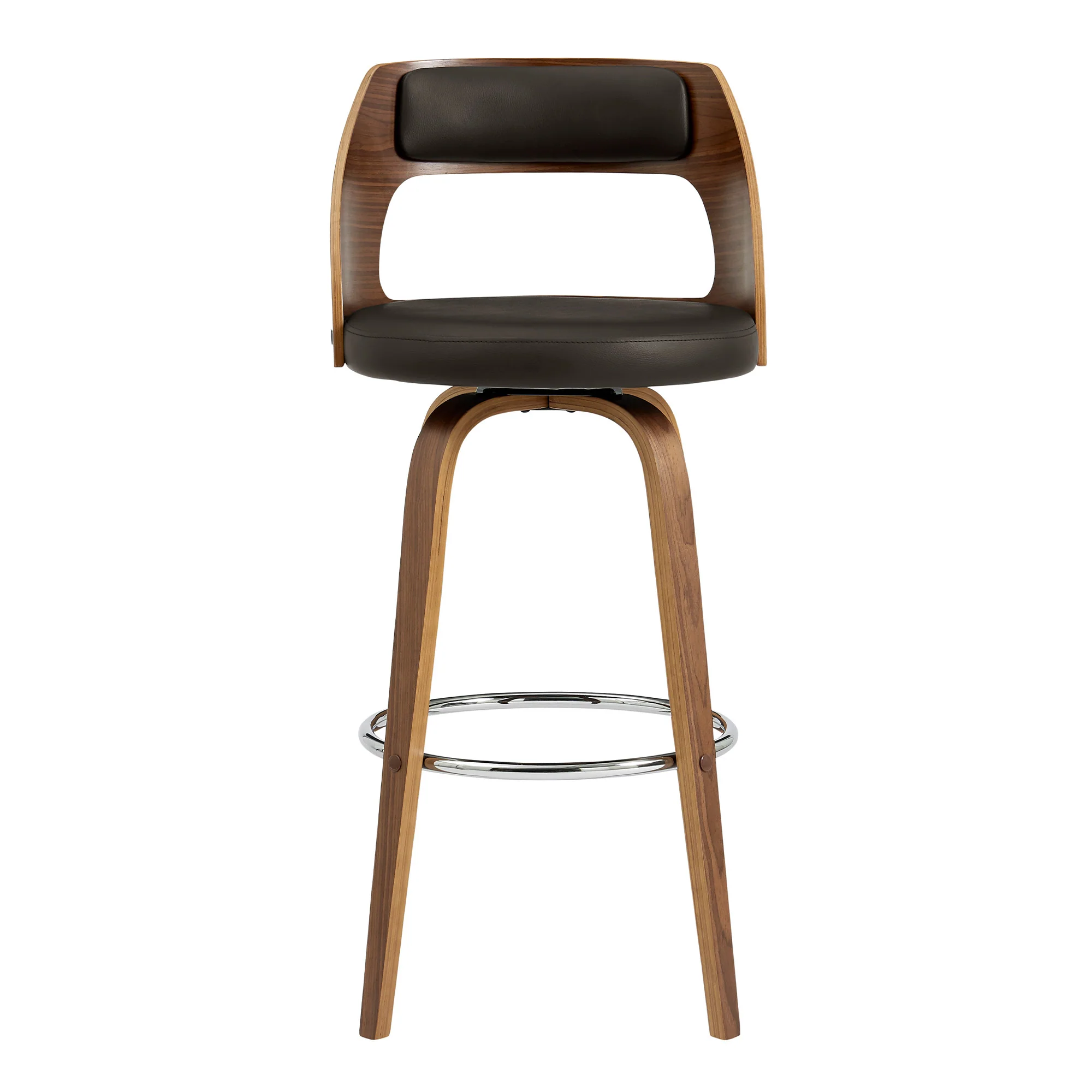 26" Retro Mod Brown Faux Leather and Walnut Swivel Counter Stool By Homeroots - Image 3
