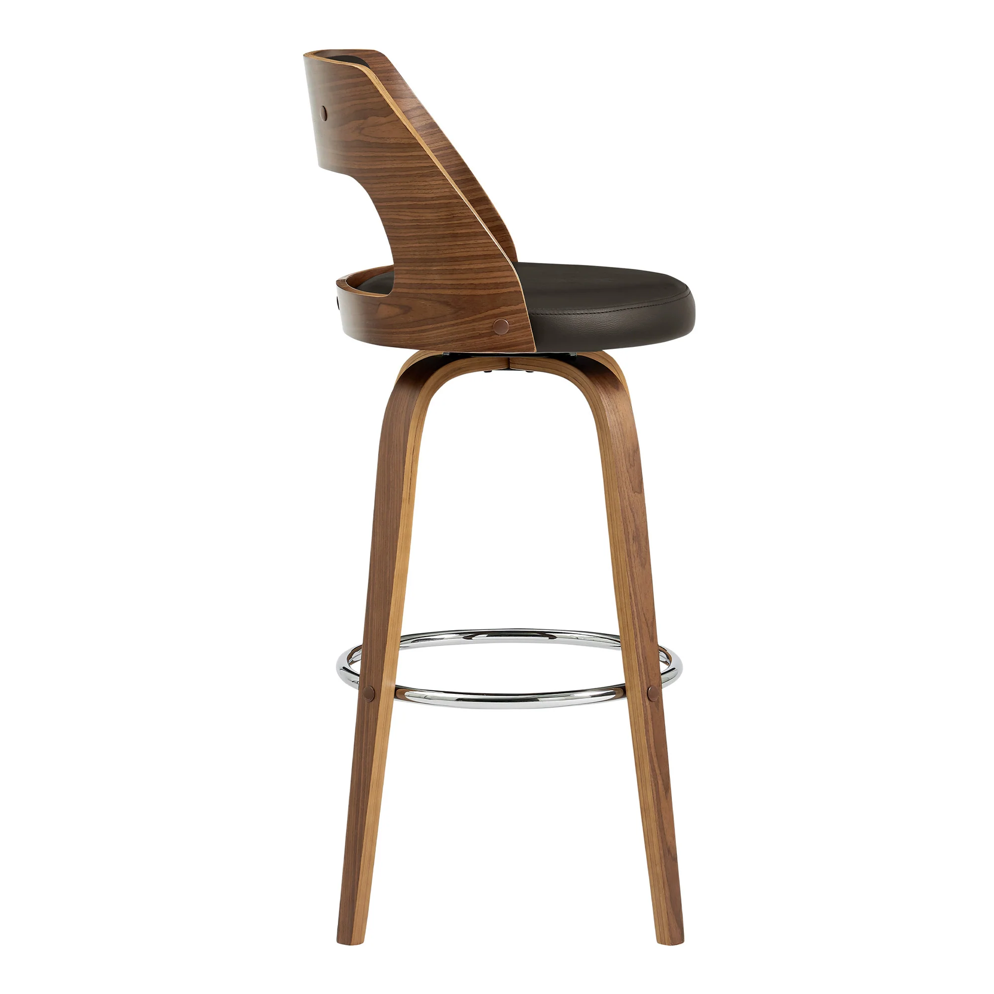 26" Retro Mod Brown Faux Leather and Walnut Swivel Counter Stool By Homeroots - Image 4