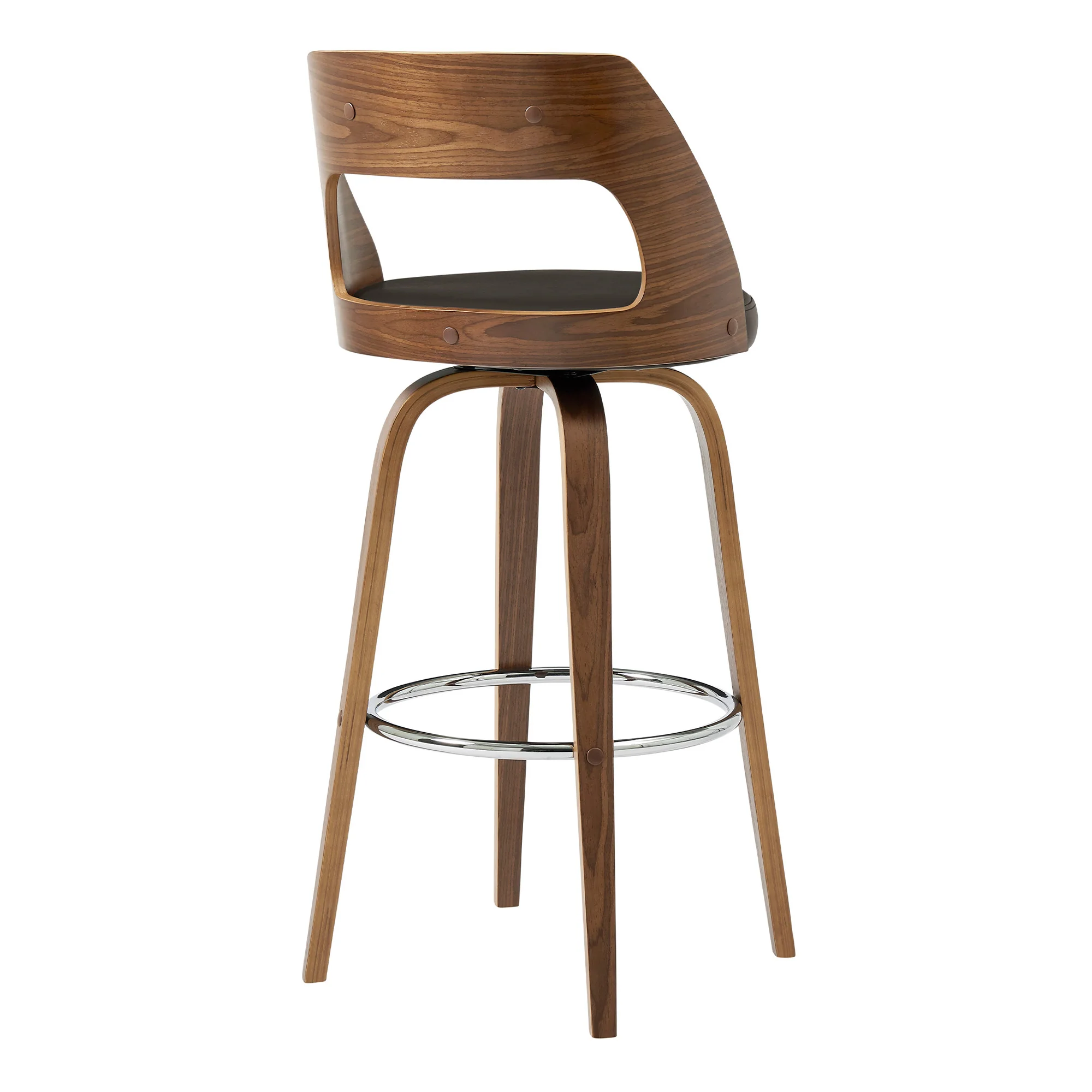 26" Retro Mod Brown Faux Leather and Walnut Swivel Counter Stool By Homeroots - Image 5