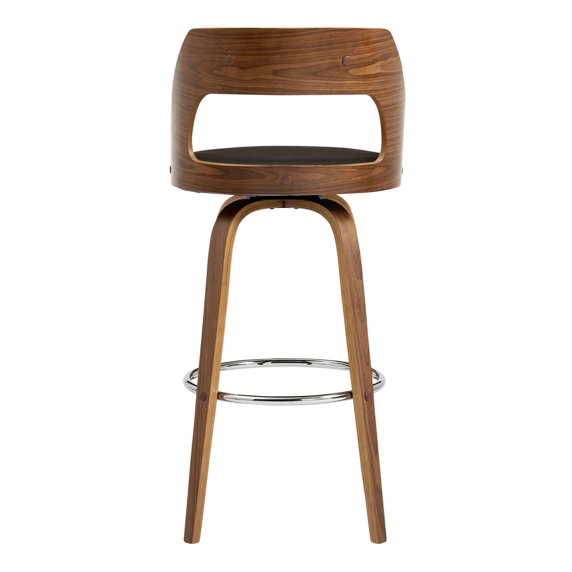 26" Retro Mod Brown Faux Leather and Walnut Swivel Counter Stool By Homeroots - Image 6