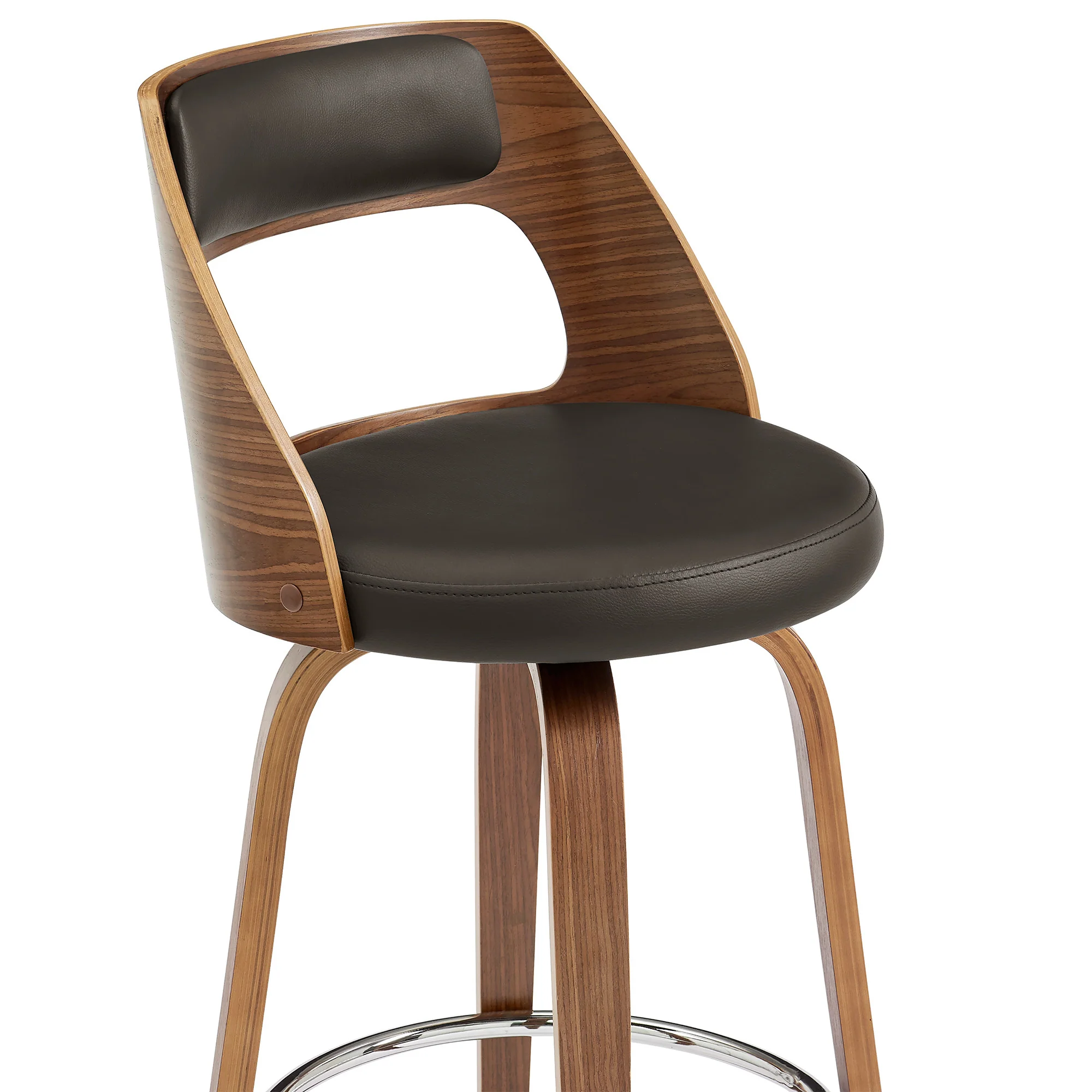 26" Retro Mod Brown Faux Leather and Walnut Swivel Counter Stool By Homeroots - Image 7