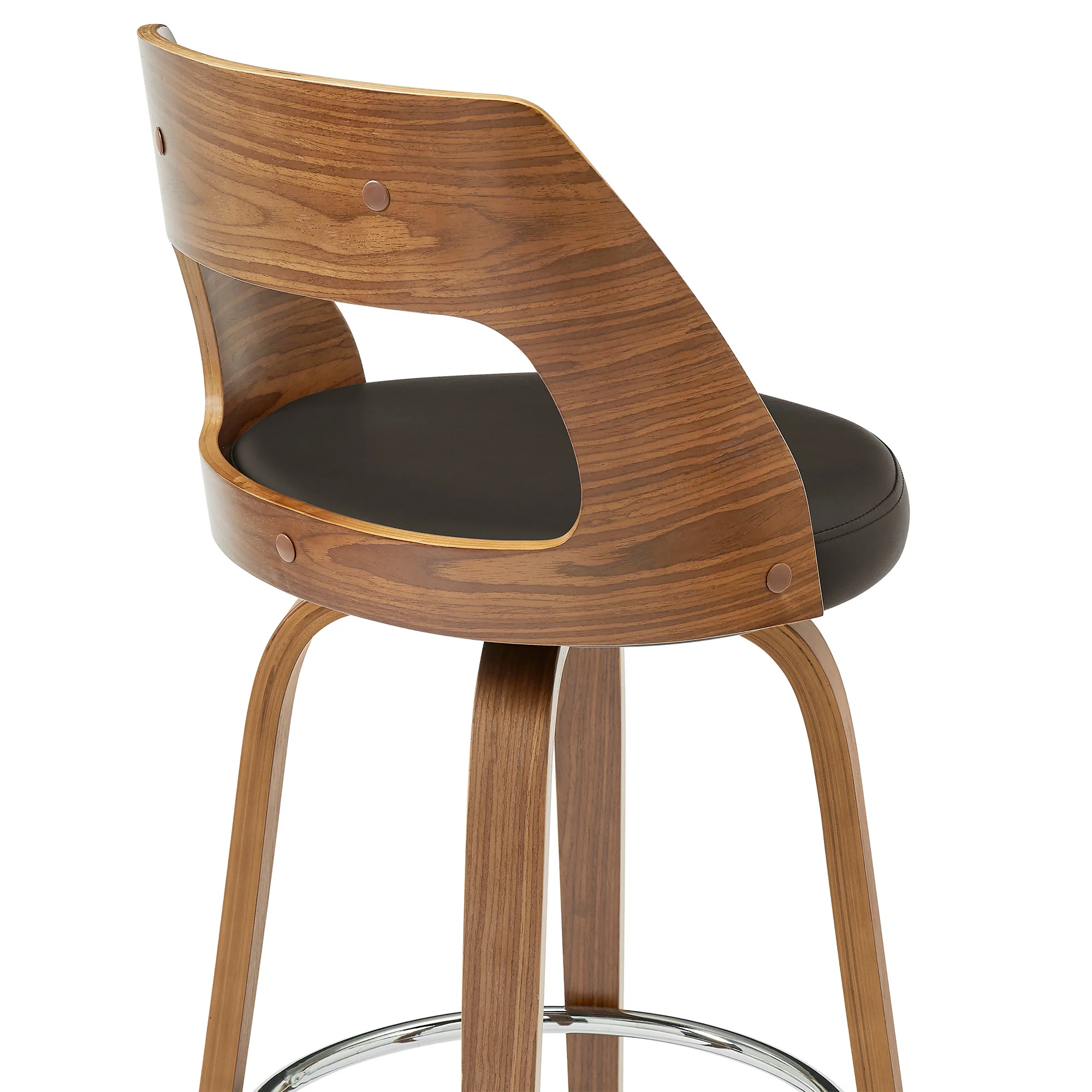 26" Retro Mod Brown Faux Leather and Walnut Swivel Counter Stool By Homeroots - Image 8