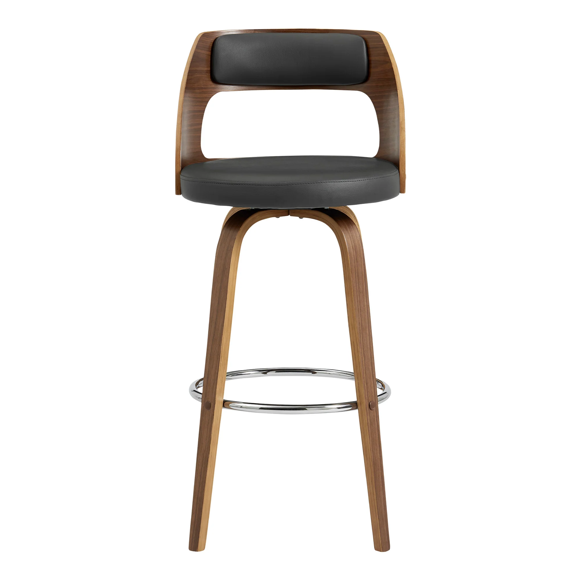 26" Retro Mod Grey Faux Leather and Walnut Swivel Counter Stool By Homeroots - Image 3
