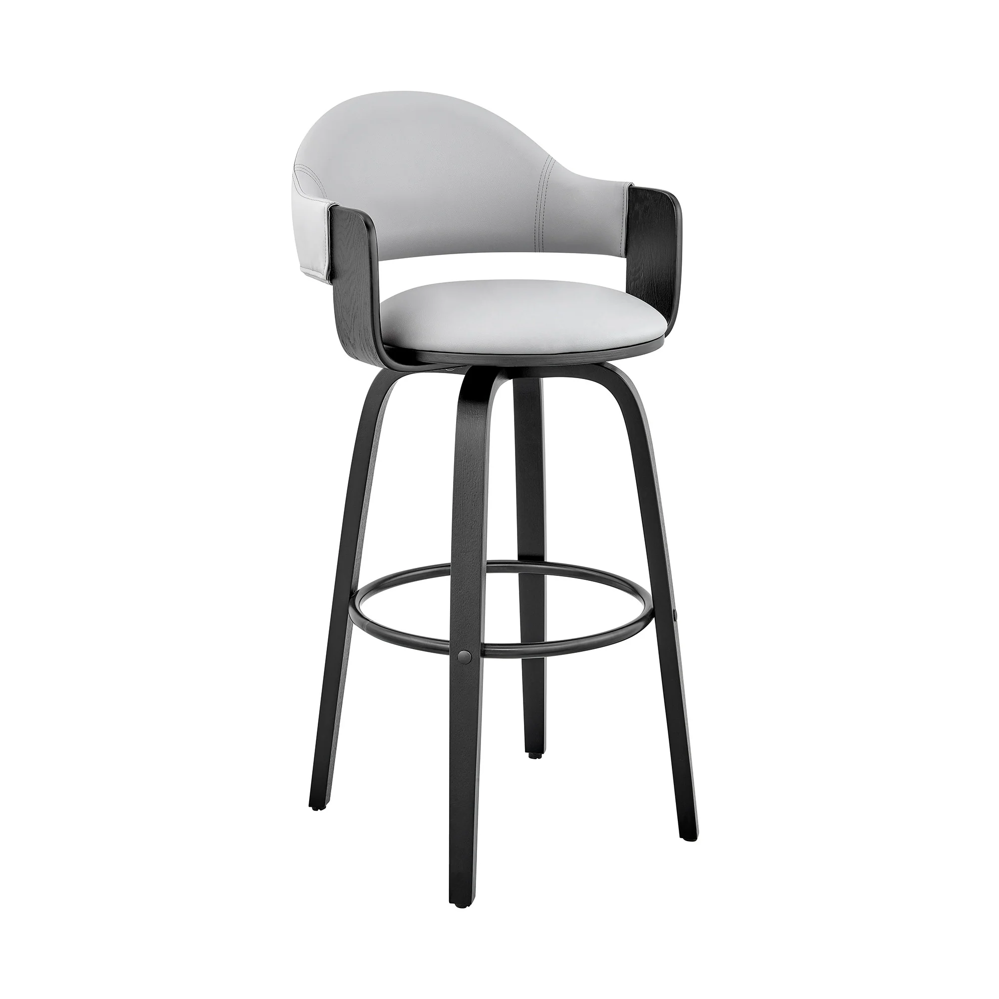 26" Rich Grey Faux Leather Walnut Wood Bar Stool By Homeroots - Image 2
