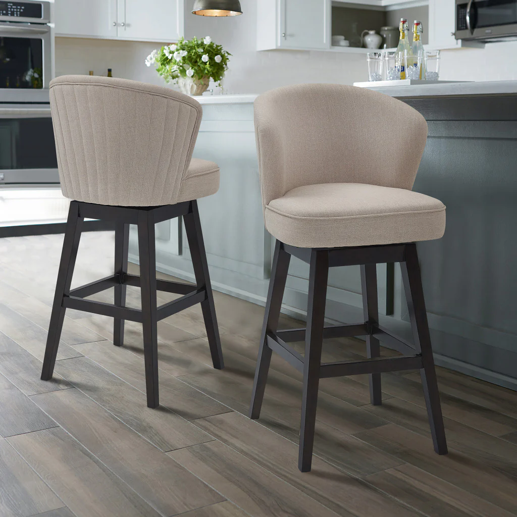 26" Tan Espresso Wood Fabric Swivel Bar Stool By Homeroots