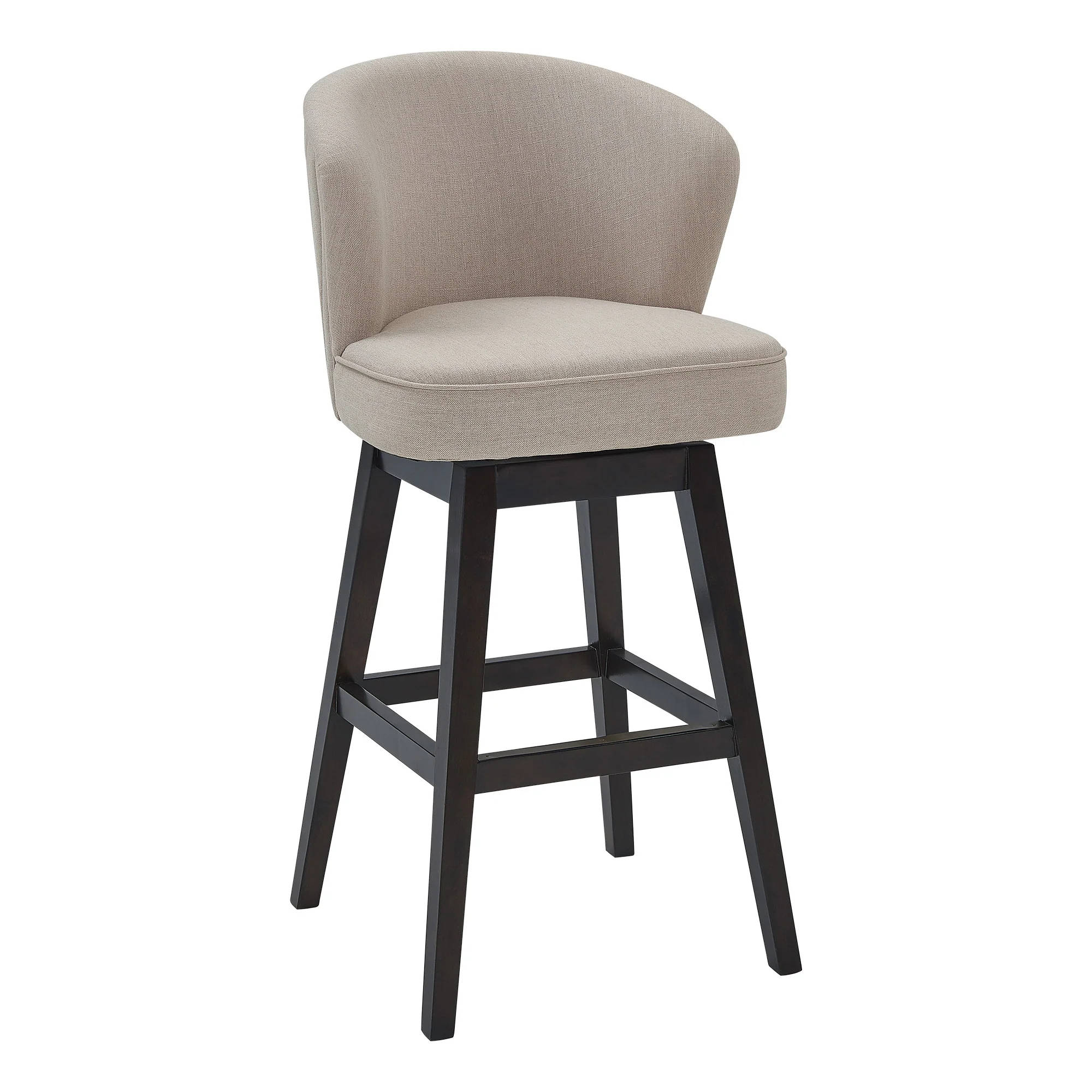 26" Tan Espresso Wood Fabric Swivel Bar Stool By Homeroots - Image 2