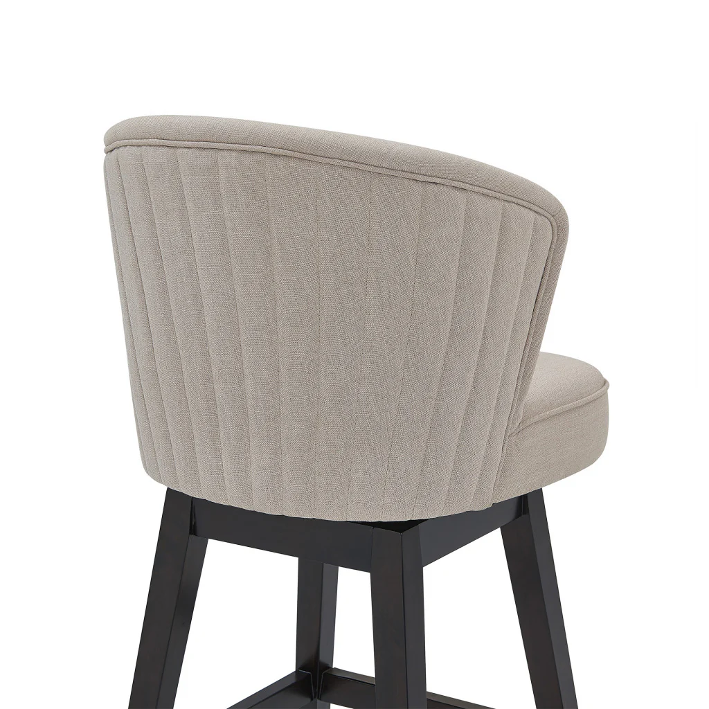 26" Tan Espresso Wood Fabric Swivel Bar Stool By Homeroots - Image 7