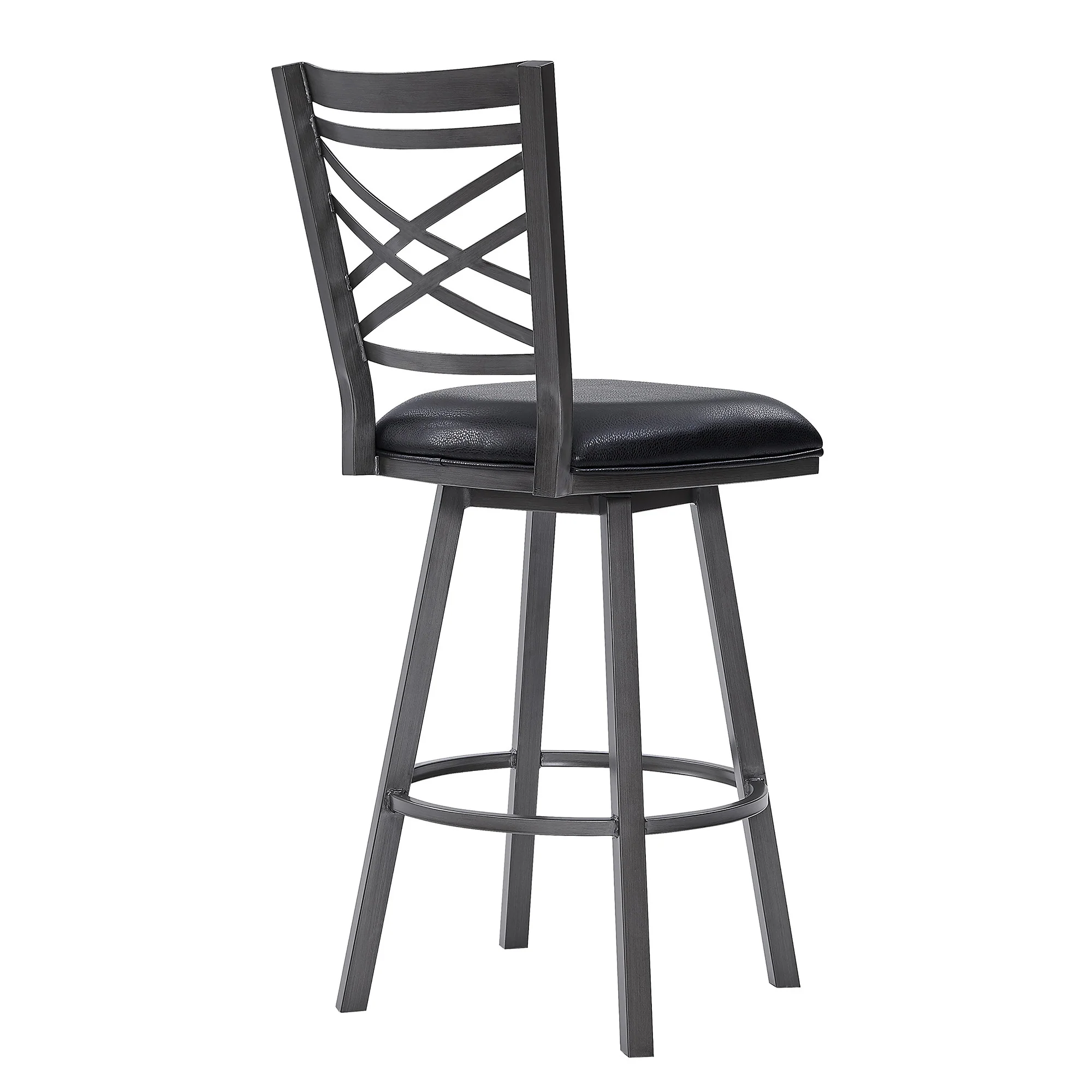 26" Transitional Black Faux Leather Metal Cross Back Bar Stool By Homeroots - Image 4