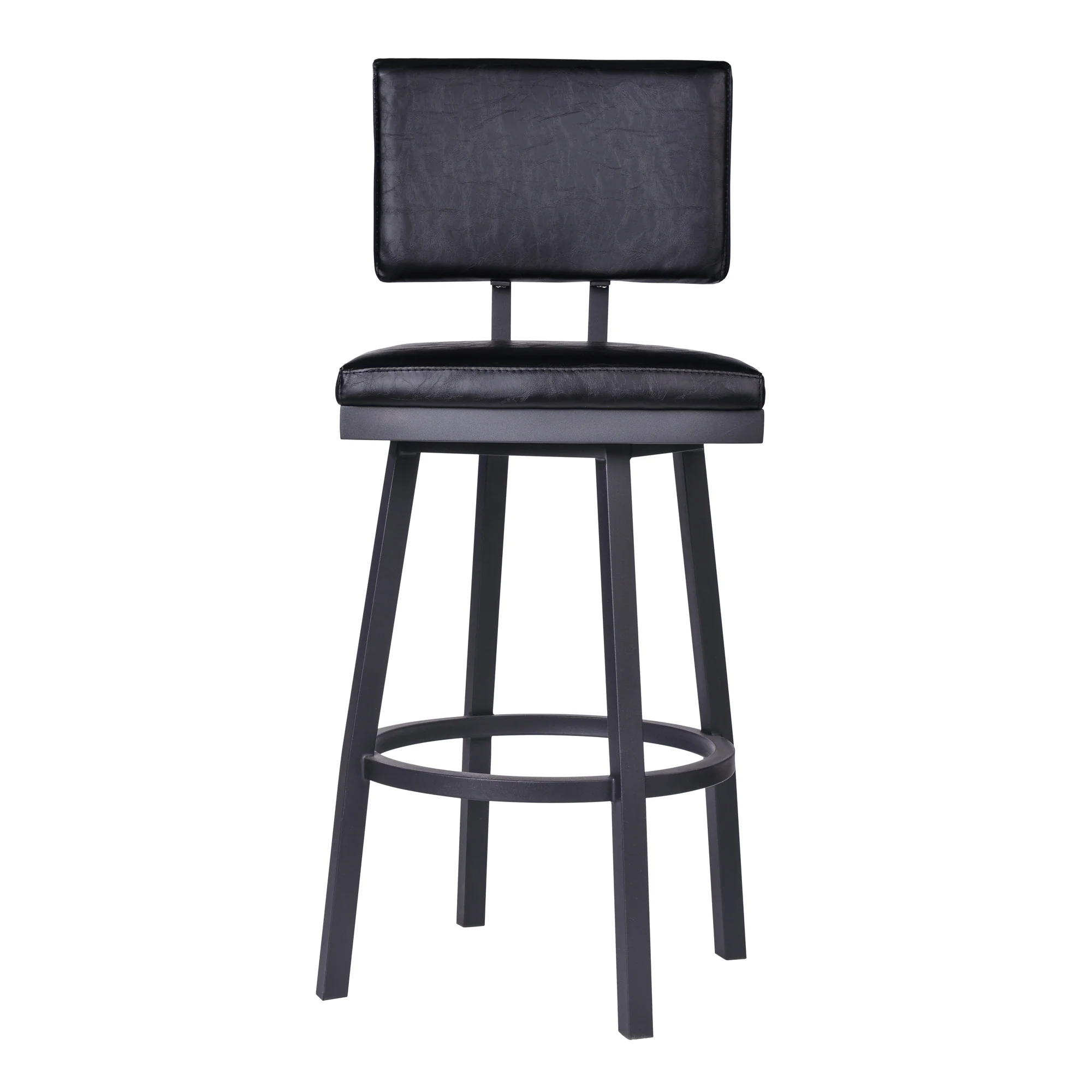 26" Vintage Black on Black Faux Leather Rectangular Swivel Armless Bar Stool By Homeroots - Image 3