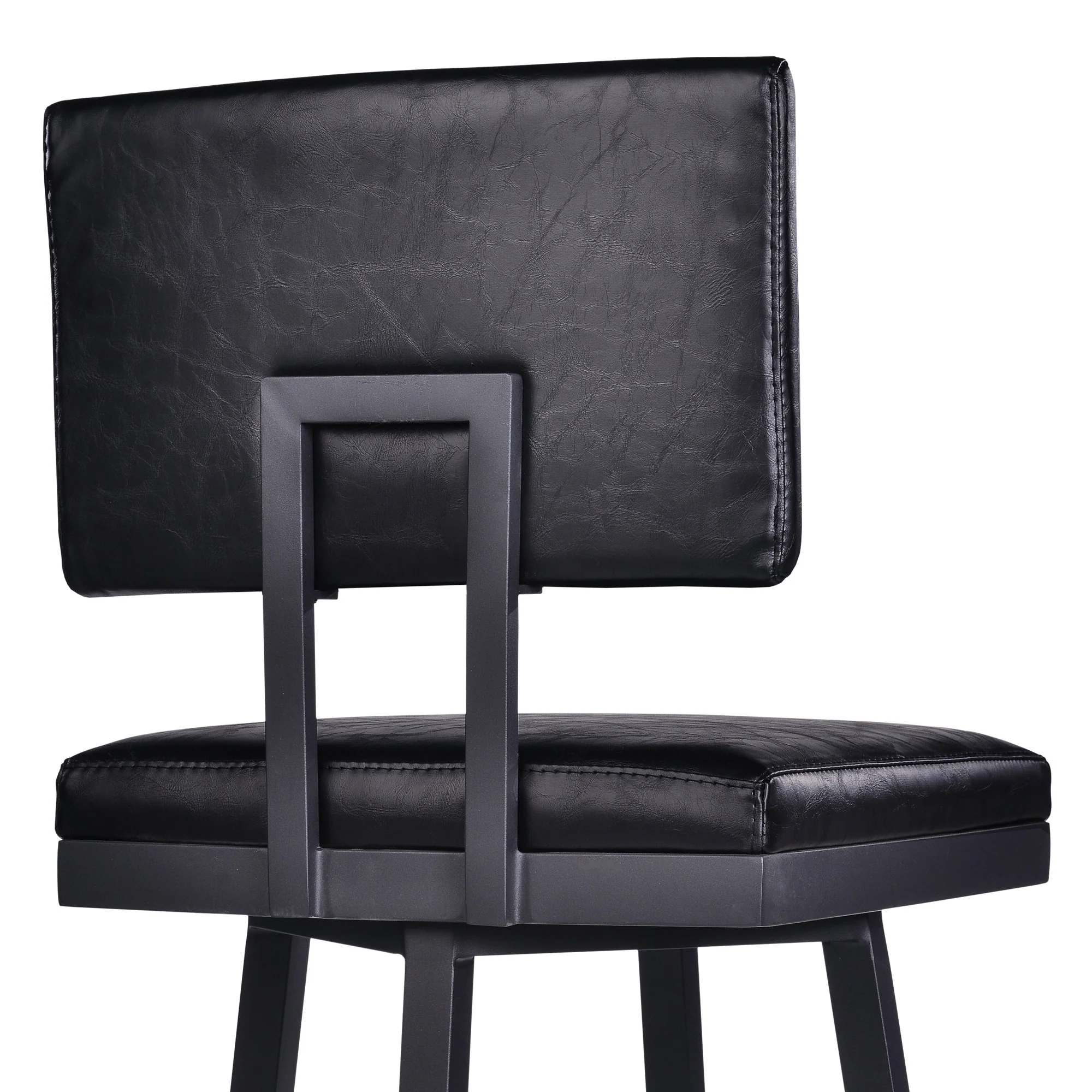 26" Vintage Black on Black Faux Leather Rectangular Swivel Armless Bar Stool By Homeroots - Image 6