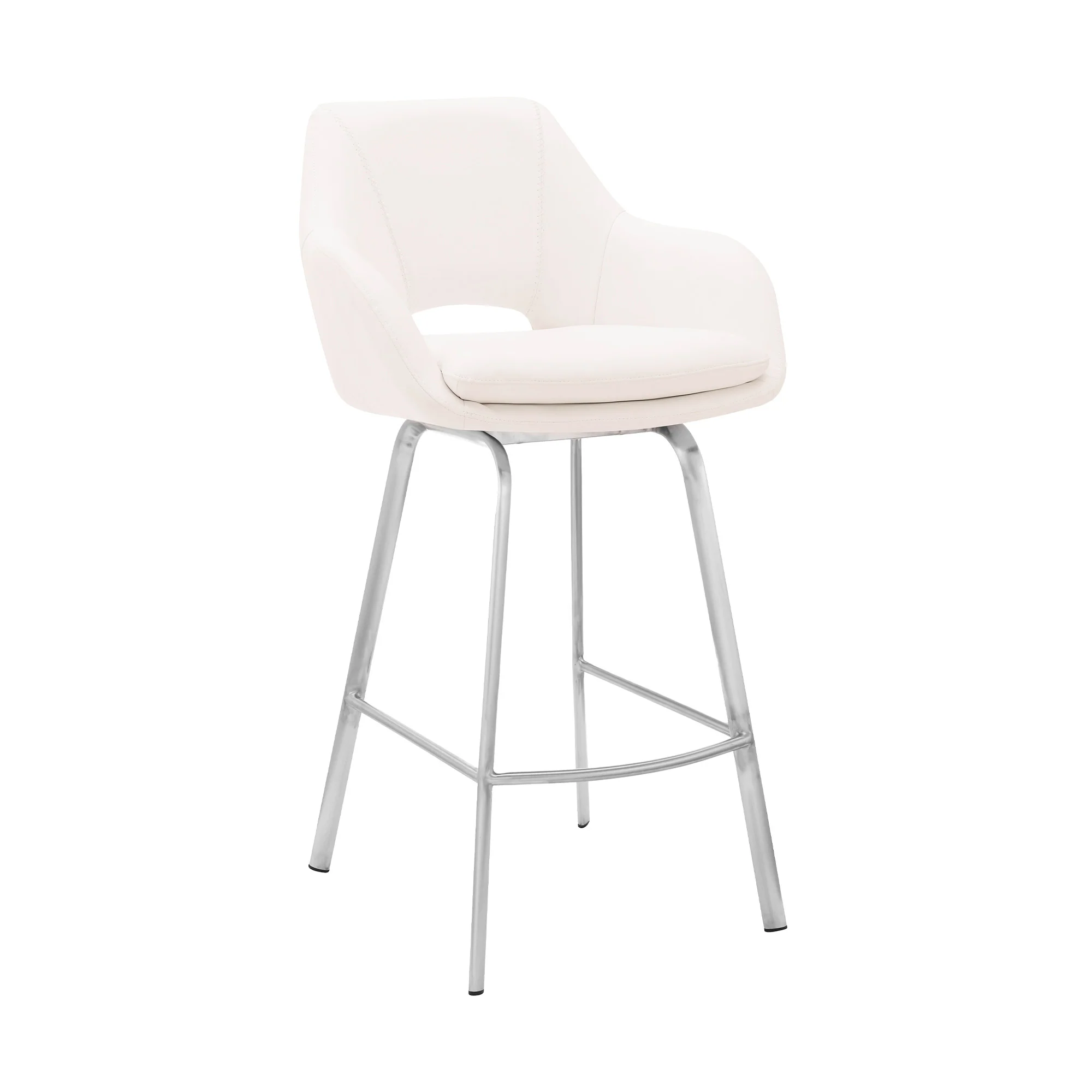 26" White Faux Leather and Stainless Steel Swivel Counter Stool By Homeroots - Image 2