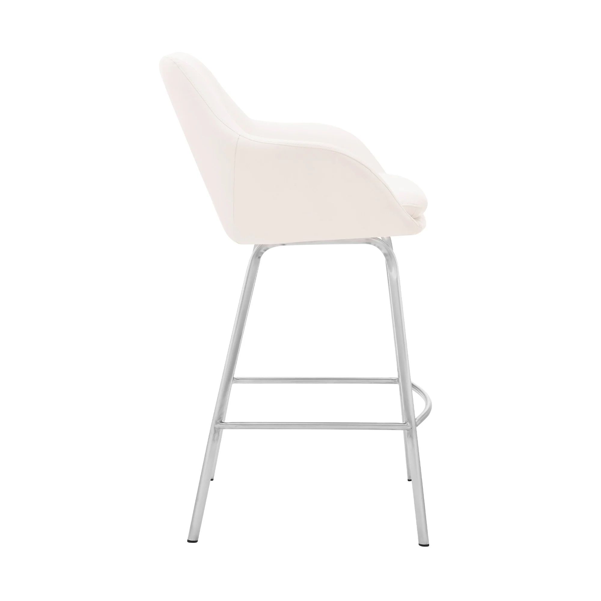 26" White Faux Leather and Stainless Steel Swivel Counter Stool By Homeroots - Image 4