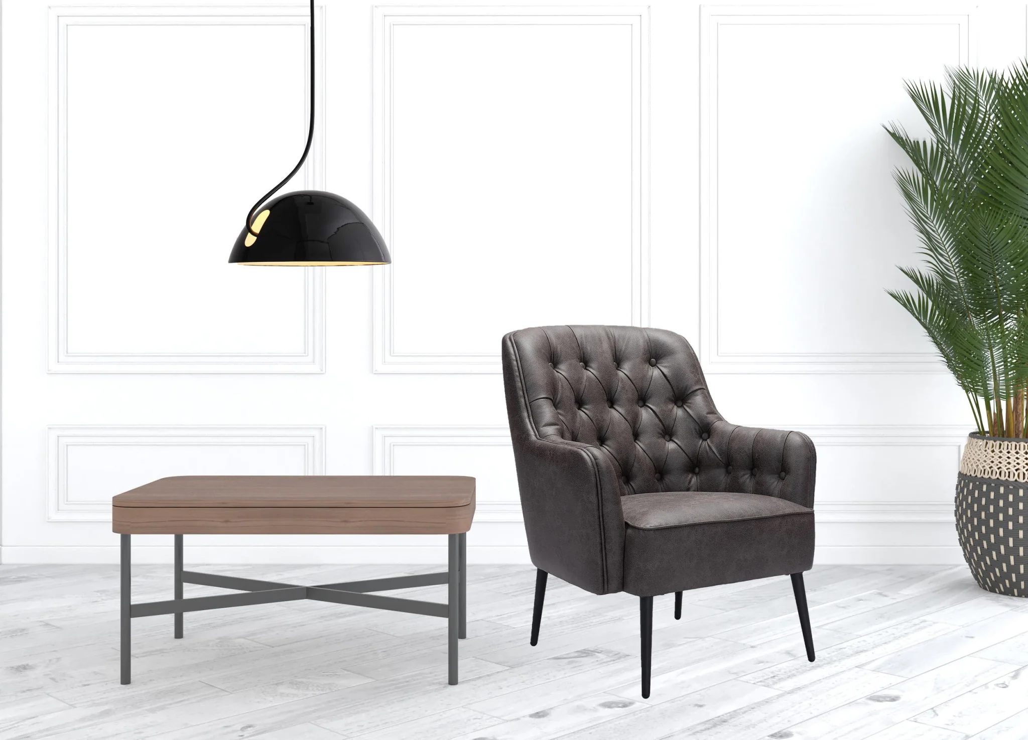 29" Black Faux Leather And Gold Tufted Arm Chair By Homeroots