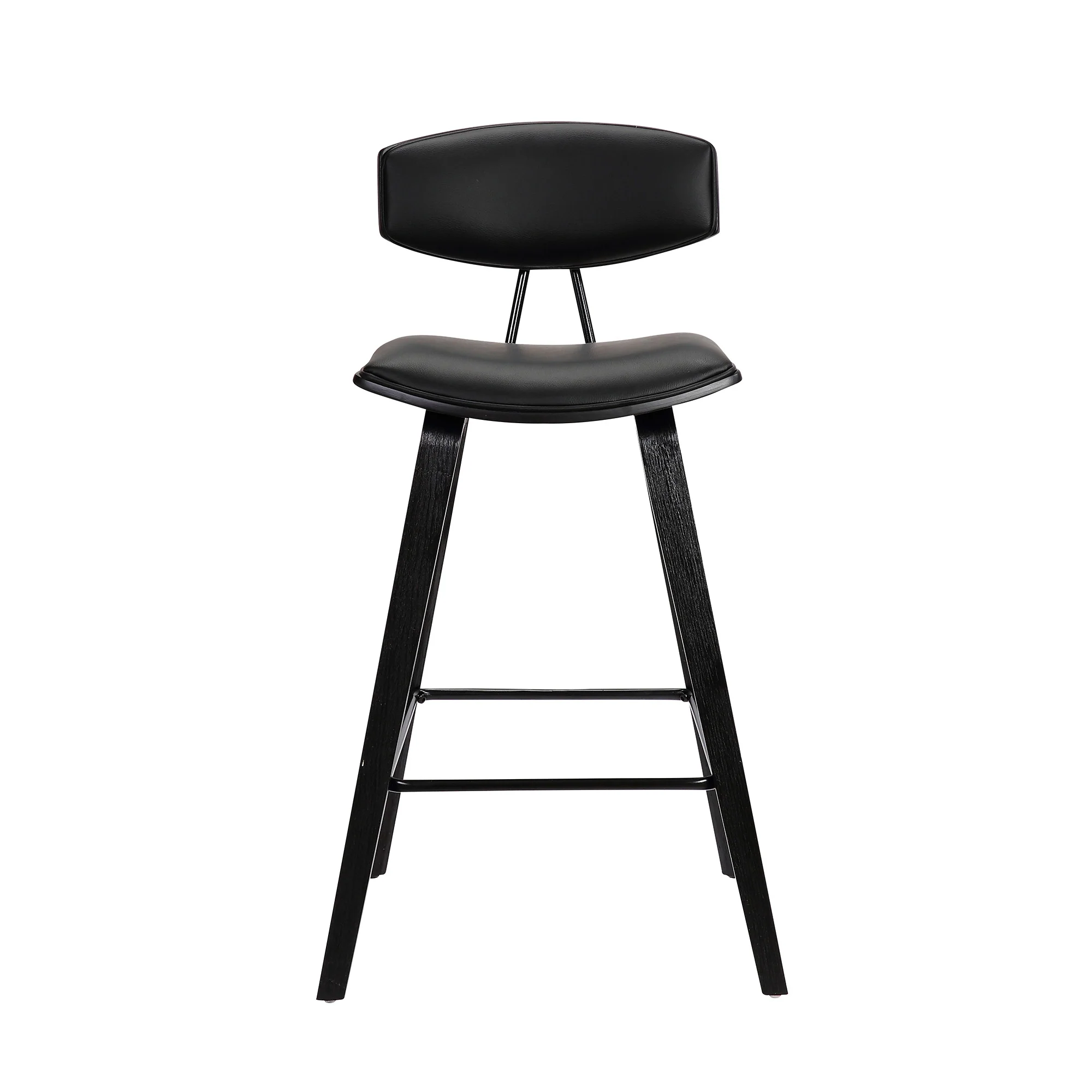 29” Black Faux Leather Mid Century Modern Bar Stool By Homeroots - Image 3
