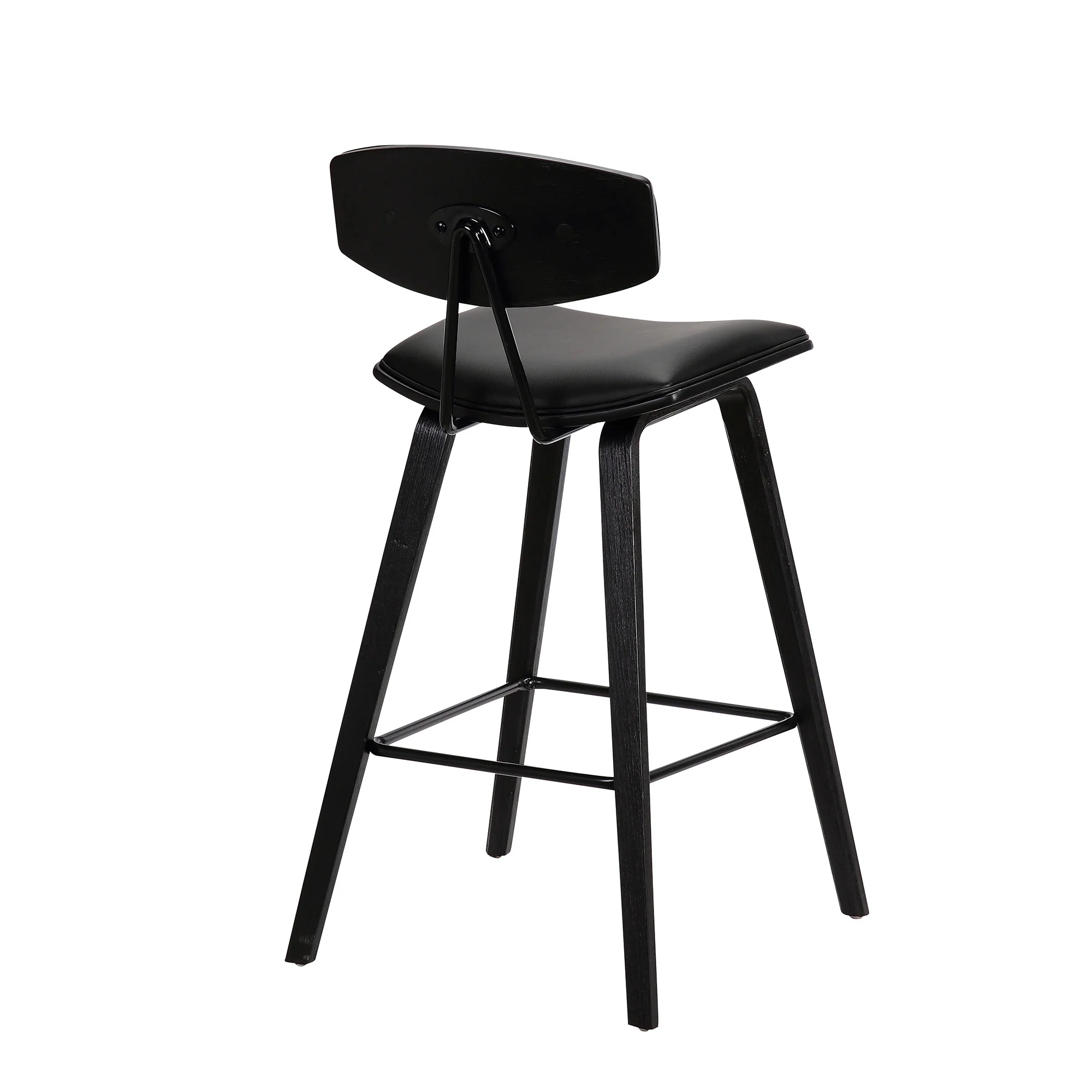 29” Black Faux Leather Mid Century Modern Bar Stool By Homeroots - Image 5