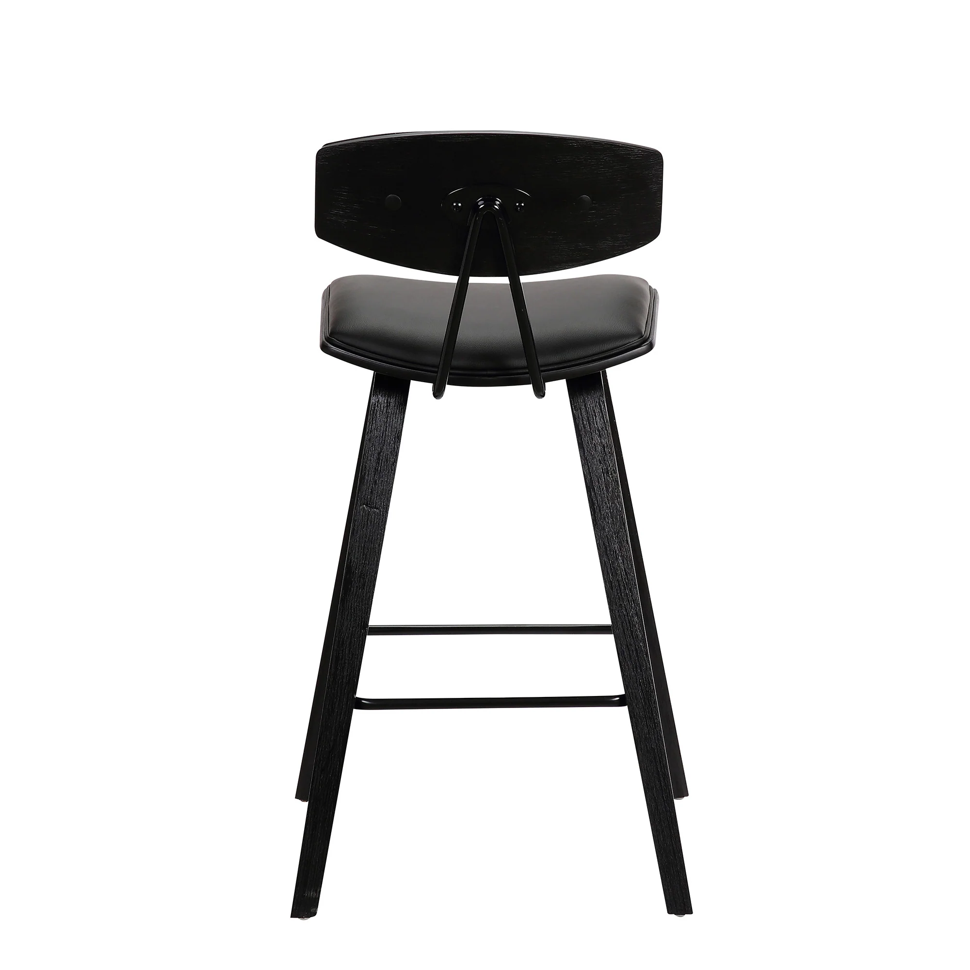 29” Black Faux Leather Mid Century Modern Bar Stool By Homeroots - Image 6