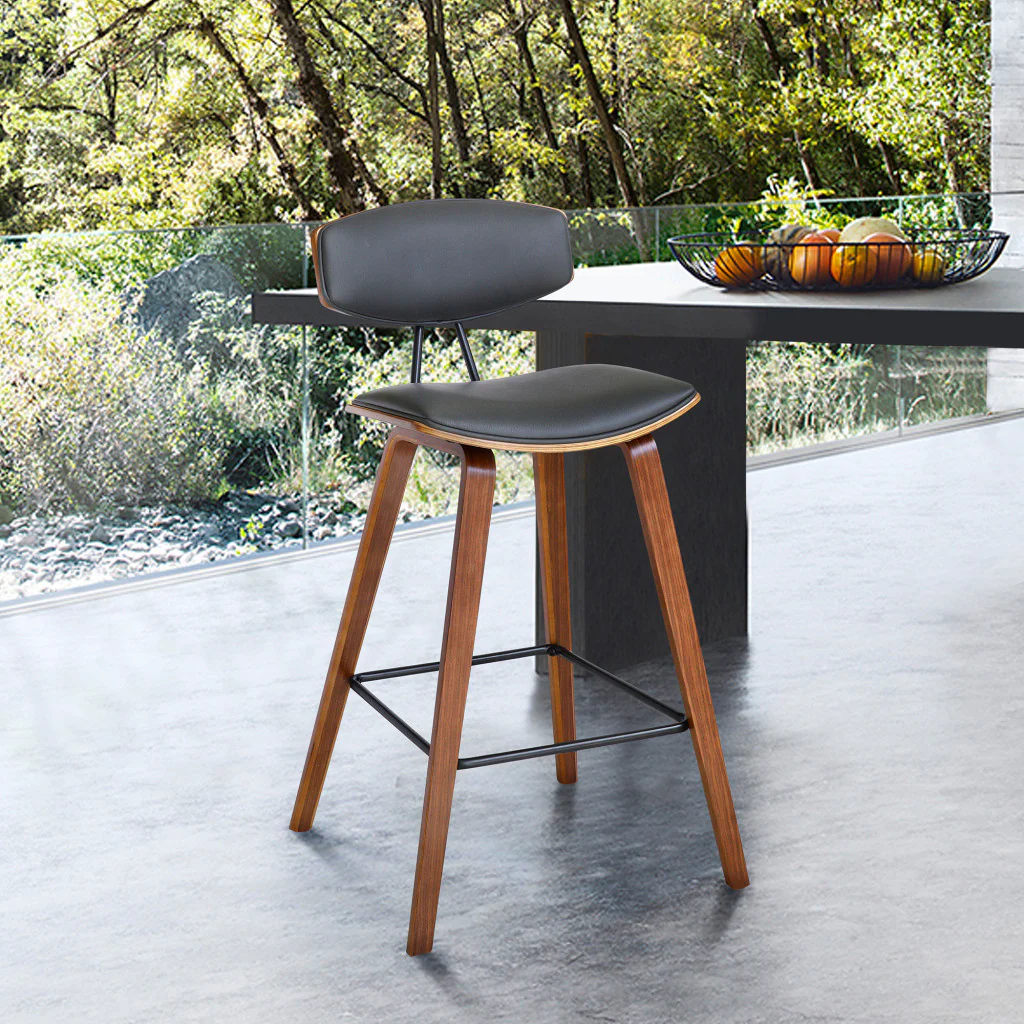 29” Gray Faux Leather Mid Century Modern Bar Stool By Homeroots
