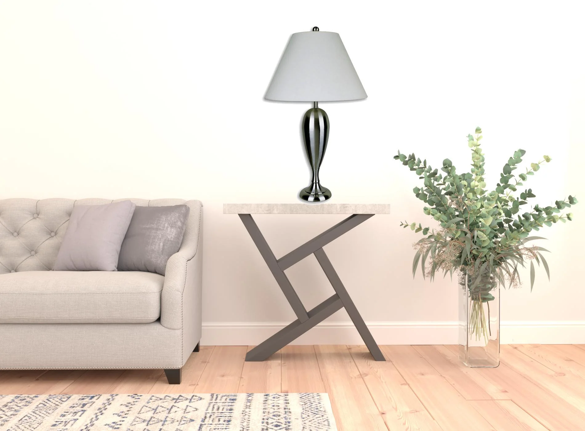 29" Nickel Metal Urn Table Lamp With White Classic Empire Shade By Homeroots