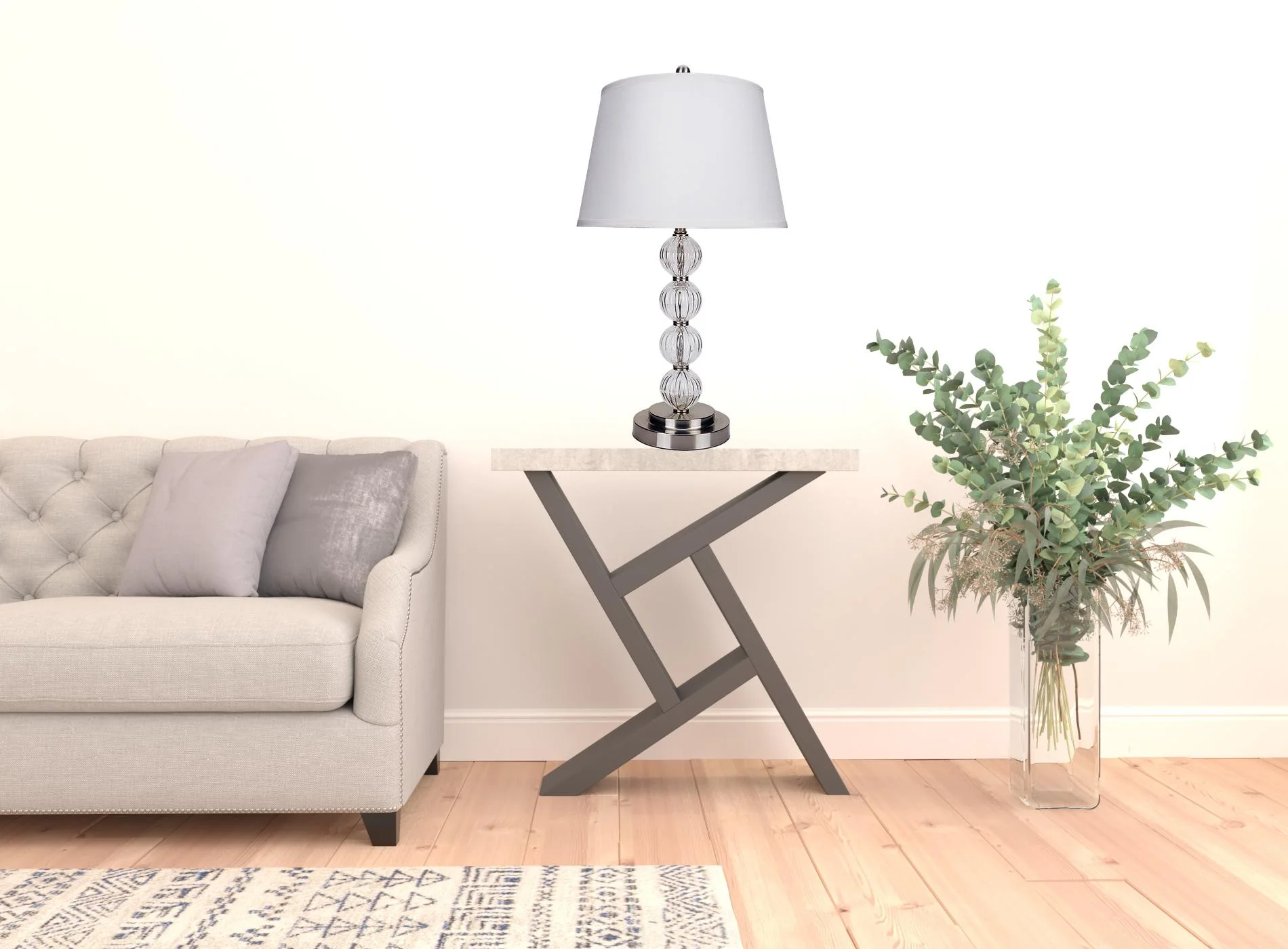 29" Silver Metal Table Lamp With White Classic Empire Shade By Homeroots