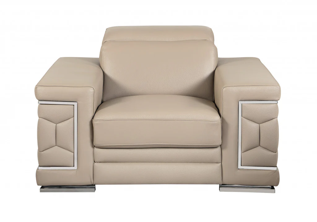29to 38" Modern Beige Leather Chair By Homeroots