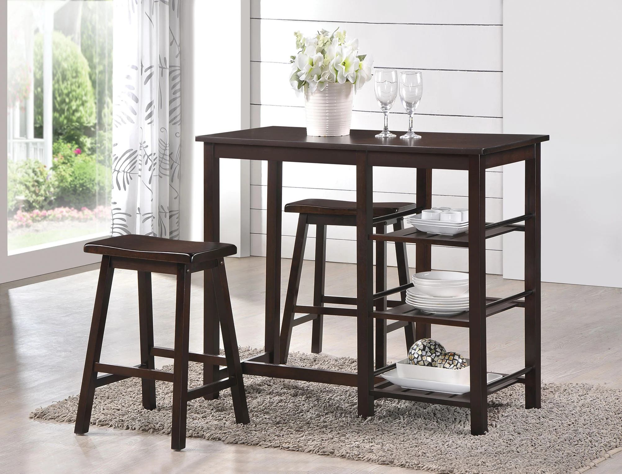 3 Piece Counter Height Set In Walnut By Homeroots
