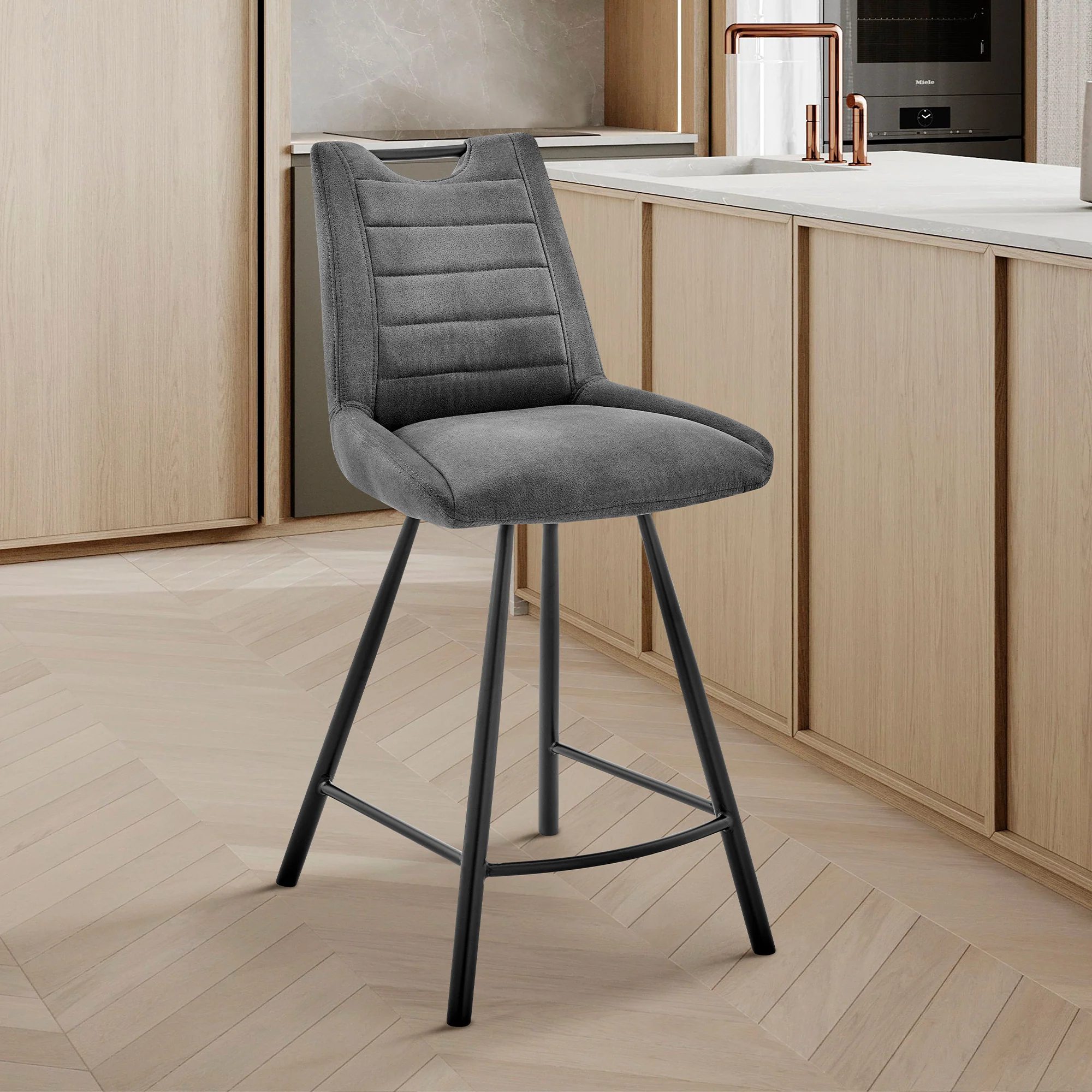 30" Black Fabric and Black Metal Bar Stool By Homeroots