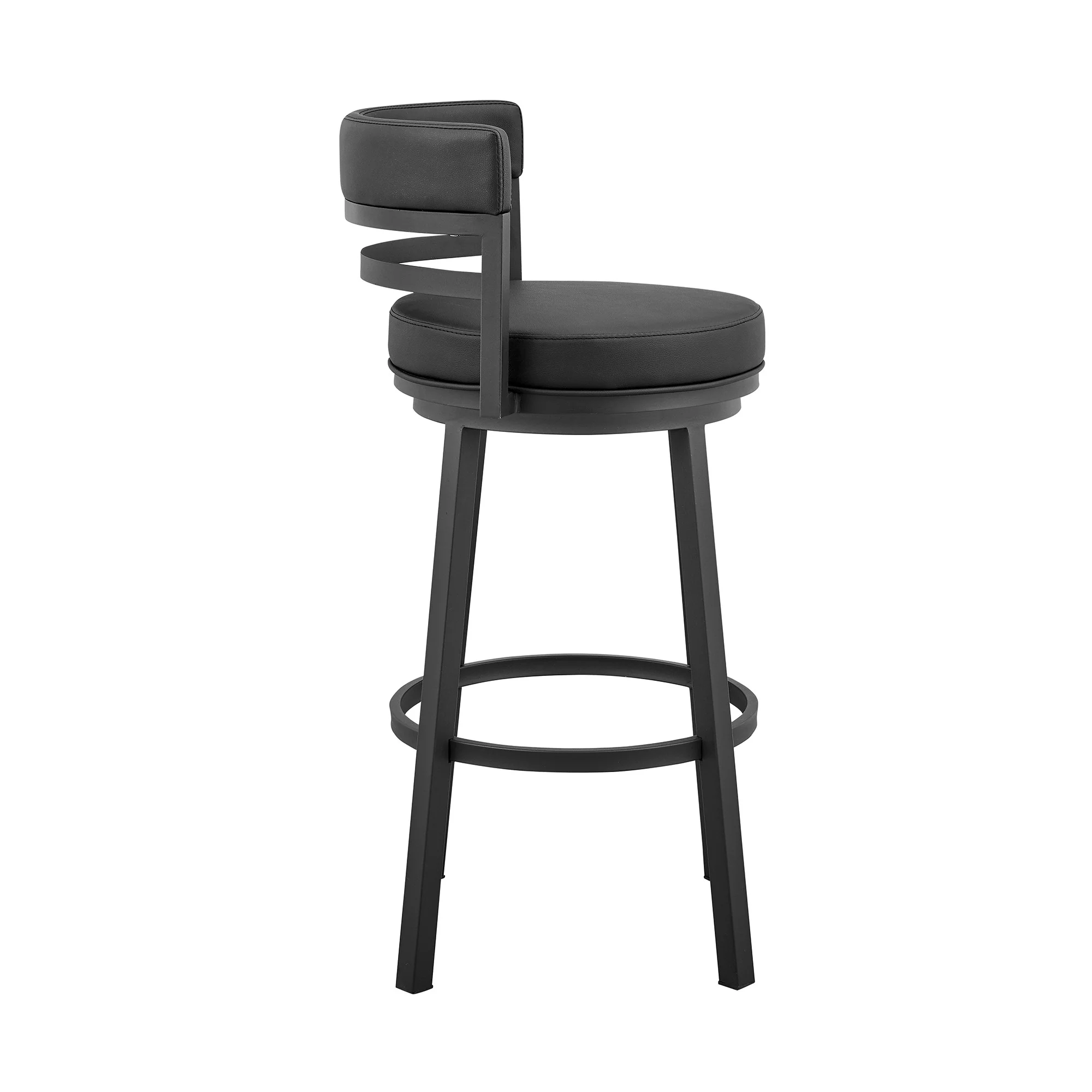 30" Black Faux Leather And Iron Swivel Low Back Bar Height Bar Chair With Footrest By Homeroots - Image 4