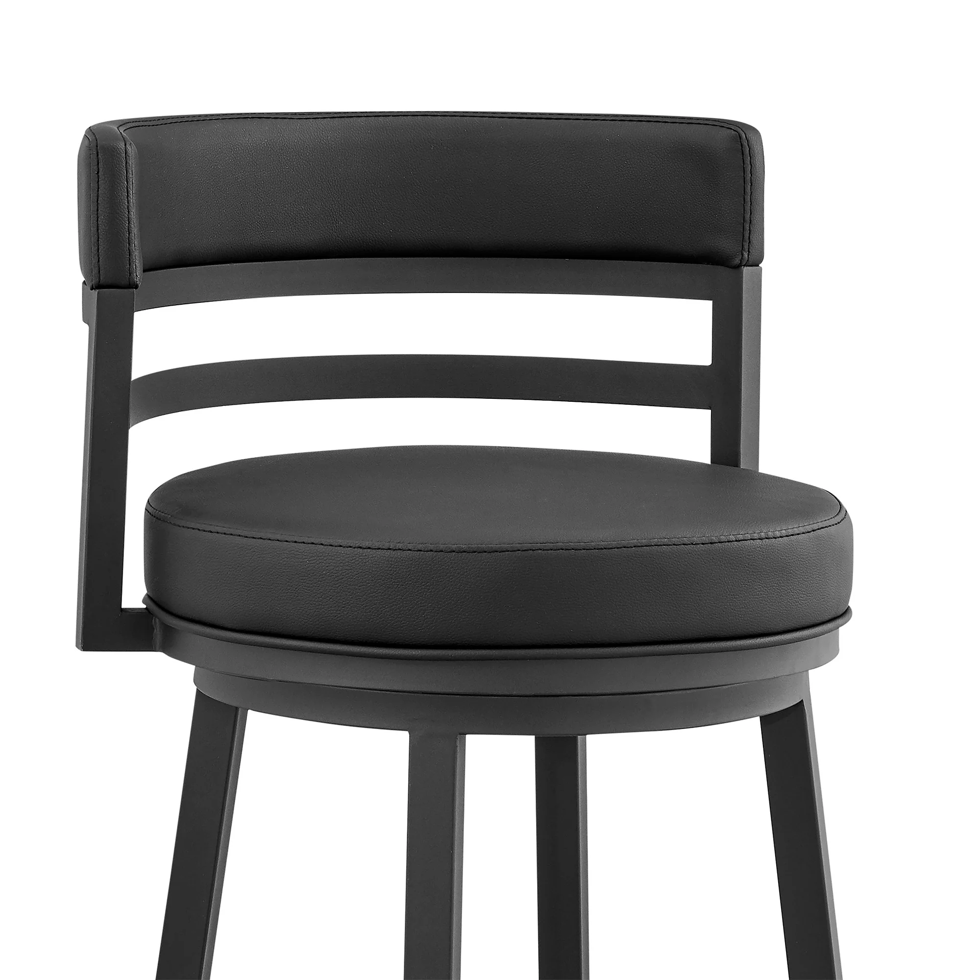 30" Black Faux Leather And Iron Swivel Low Back Bar Height Bar Chair With Footrest By Homeroots - Image 8