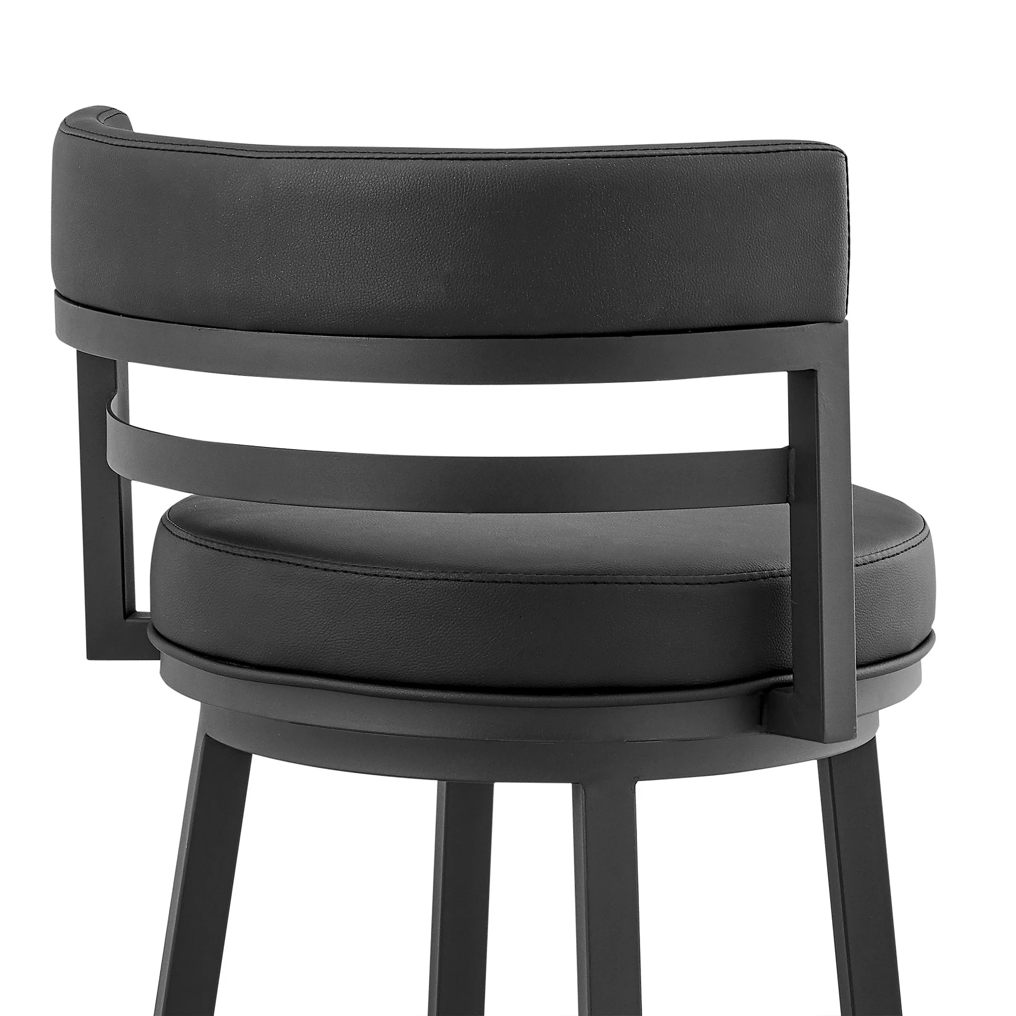 30" Black Faux Leather And Iron Swivel Low Back Bar Height Bar Chair With Footrest By Homeroots - Image 9