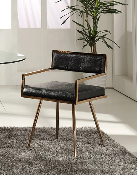 30' Black Leatherette And Rosegold Stainless Steel Dining Chair By Homeroots