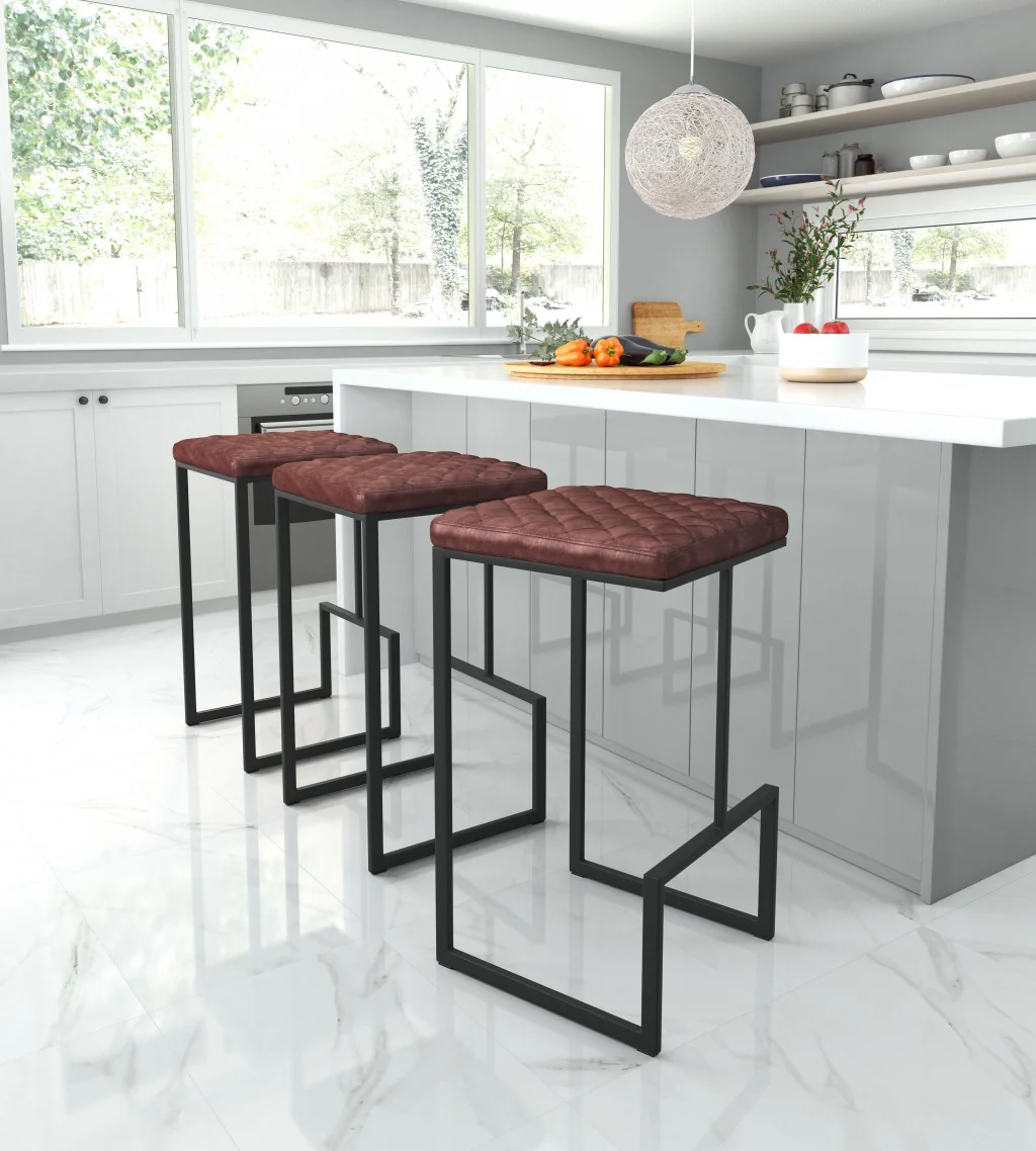 30" Brown And Black Steel Backless Bar Height Chair With Footrest By Homeroots