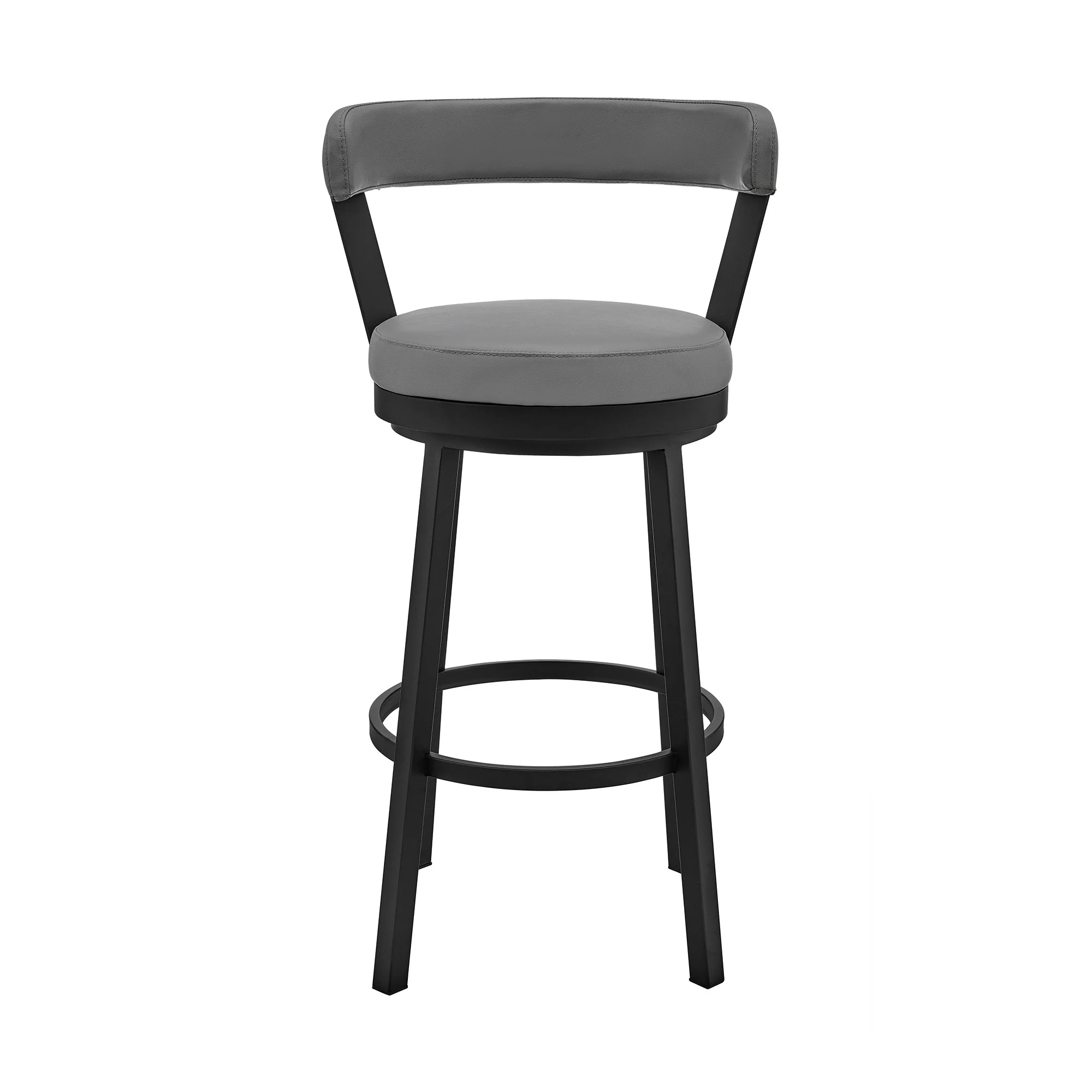 30" Chic Grey Faux Leather with Black Finish Swivel Bar Stool By Homeroots - Image 3