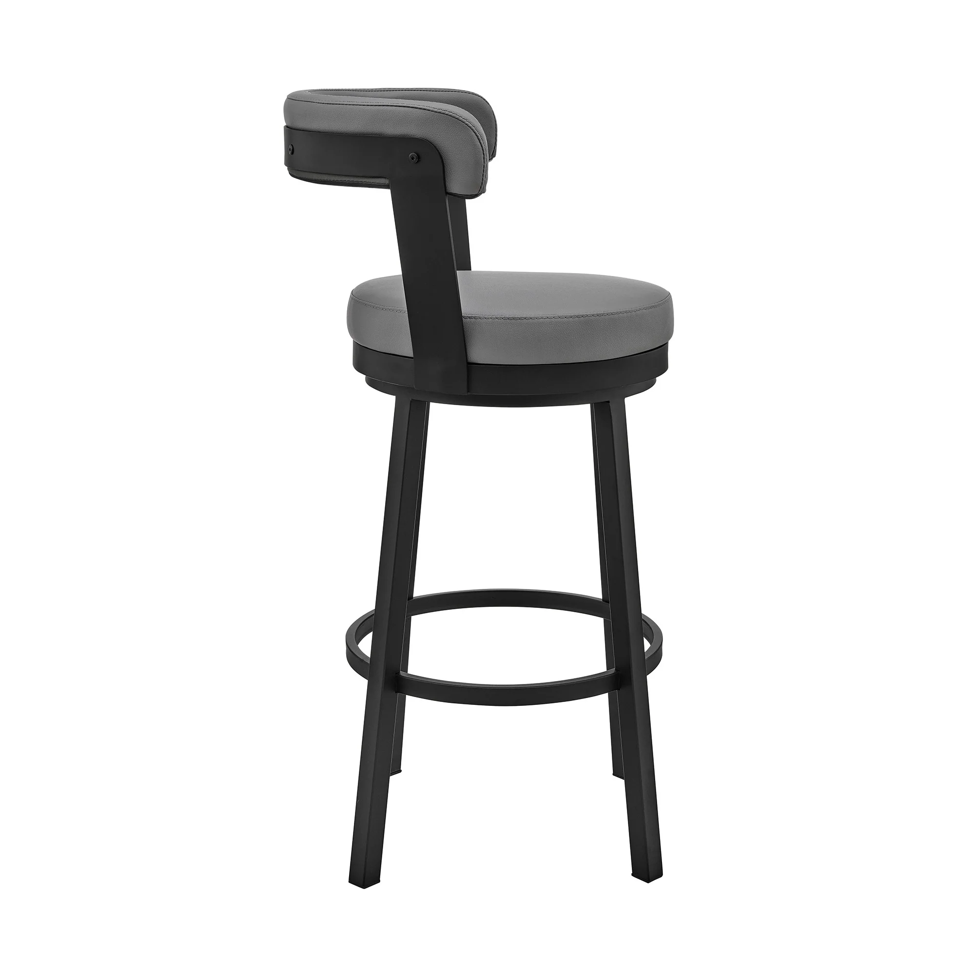 30" Chic Grey Faux Leather with Black Finish Swivel Bar Stool By Homeroots - Image 4