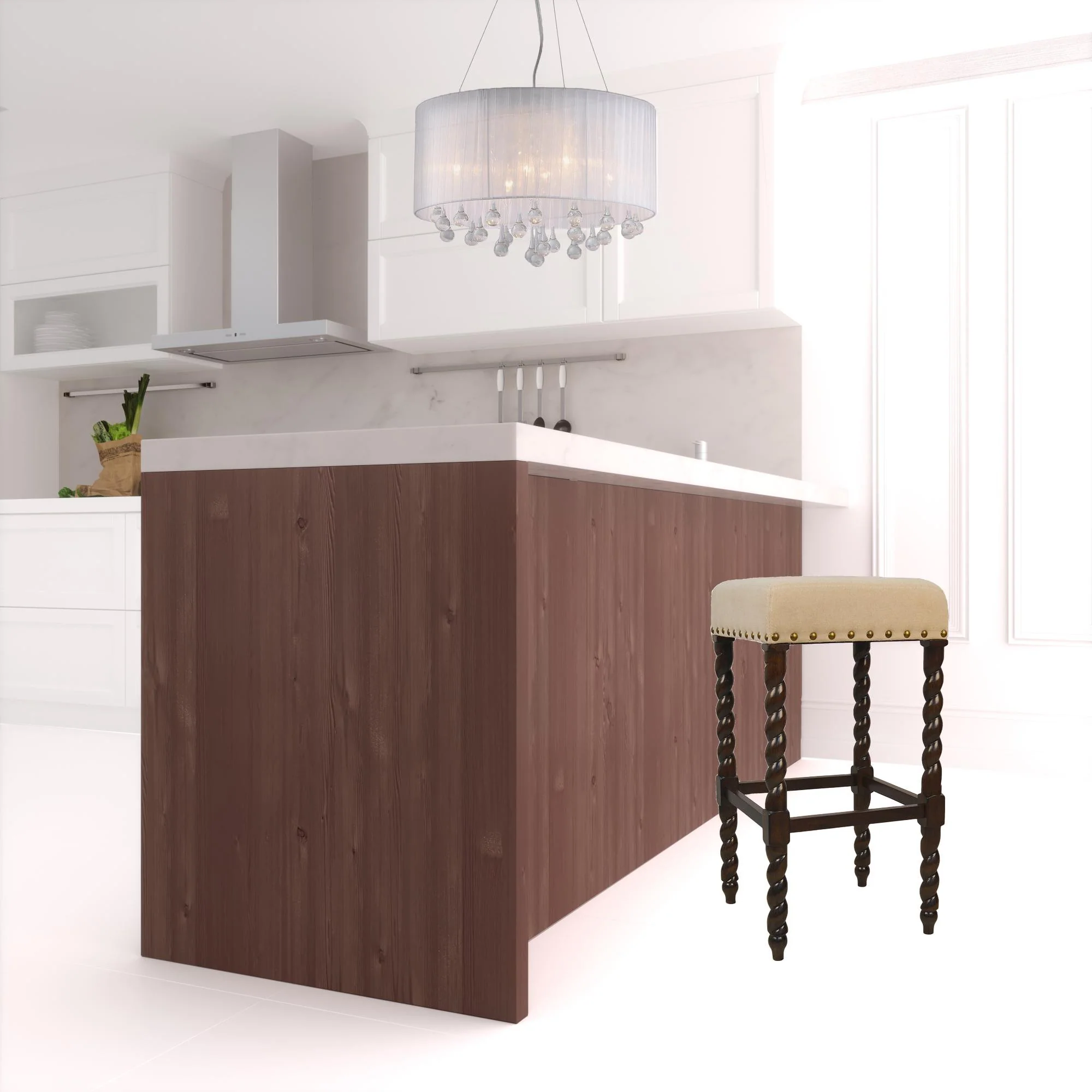 30" Cream And Espresso Backless Bar Height Chair With Footrest By Homeroots - Image 2