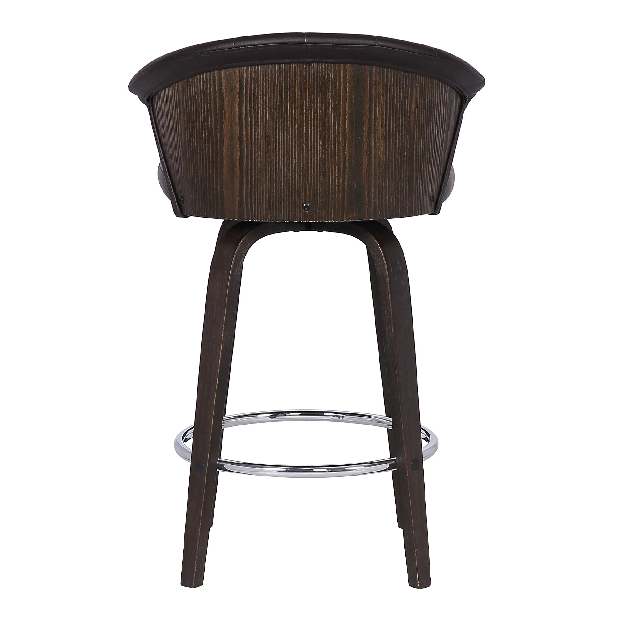 30" Dark Brown Faux Leather and Rustic Wood Back Swivel Bar Stool By Homeroots - Image 6