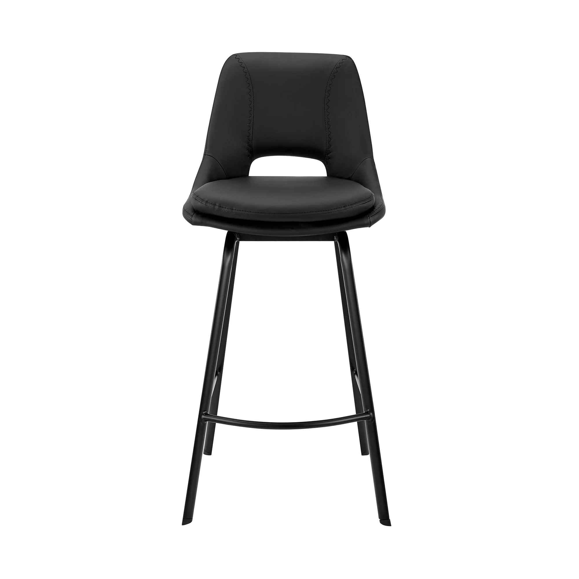 30" Elegant Black Faux Leather and Black Metal Armless Swivel Bar Stool By Homeroots - Image 3