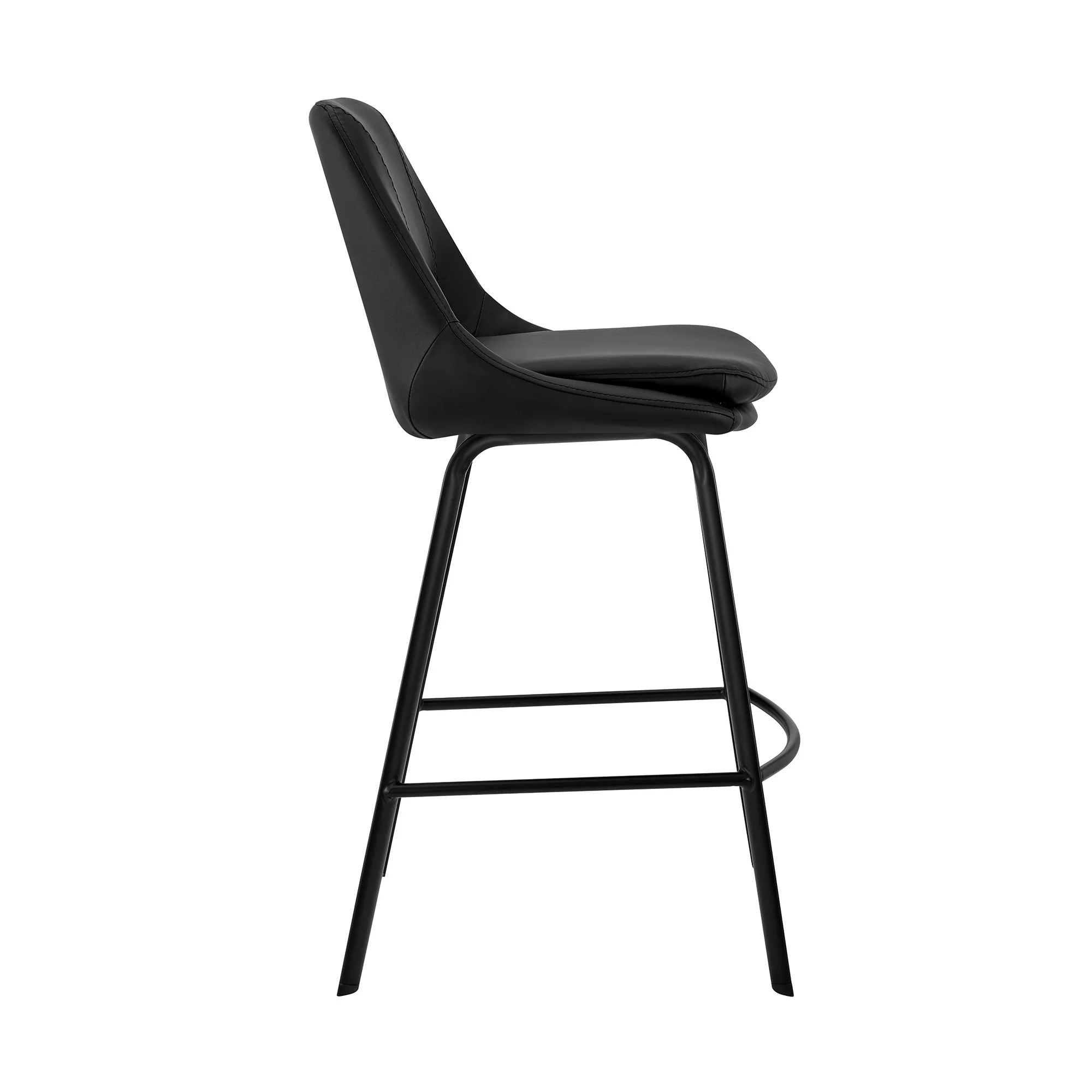 30" Elegant Black Faux Leather and Black Metal Armless Swivel Bar Stool By Homeroots - Image 4
