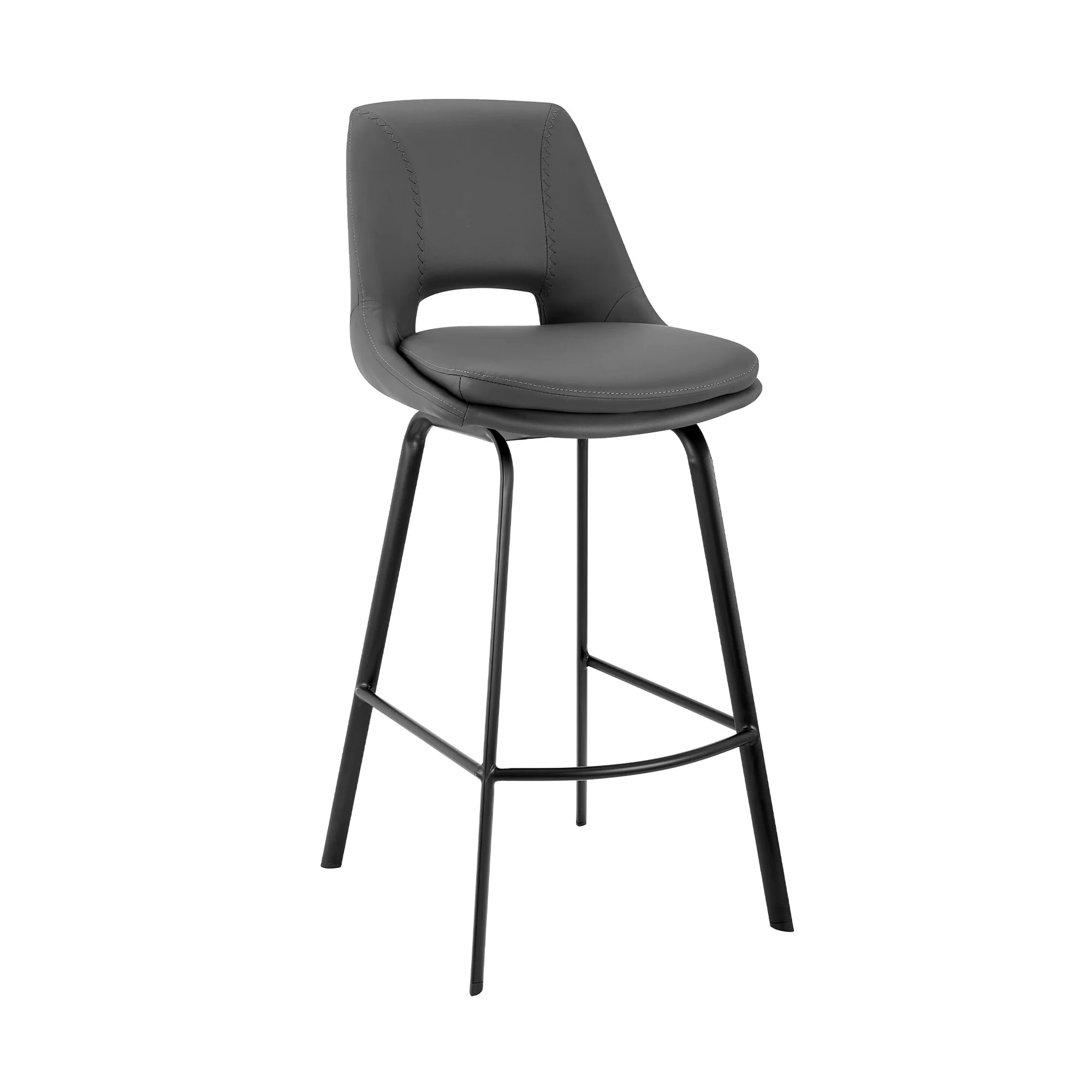 30" Elegant Grey Faux Leather and Black Metal Armless Swivel Bar Stool By Homeroots - Image 2