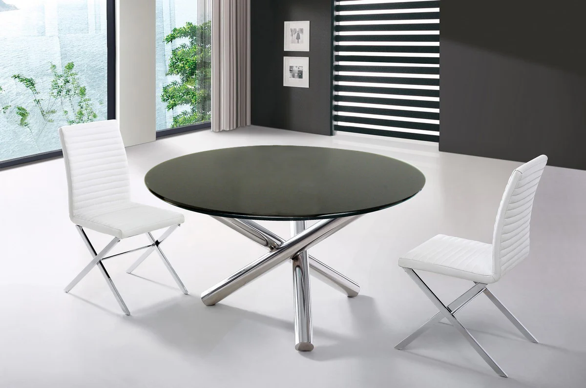 30" Glass And Steel Round Dining Table By Homeroots