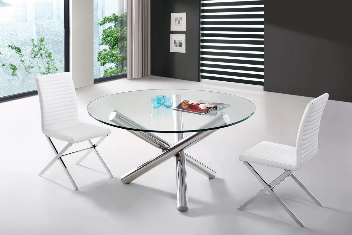 30' Glass And Steel Round Dining Table By Homeroots - 283736