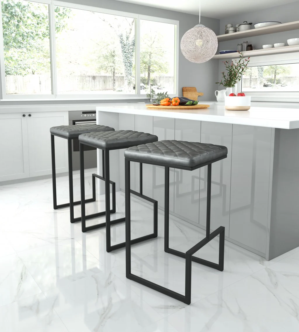 30" Gray And Black Steel Backless Bar Height Chair With Footrest By Homeroots