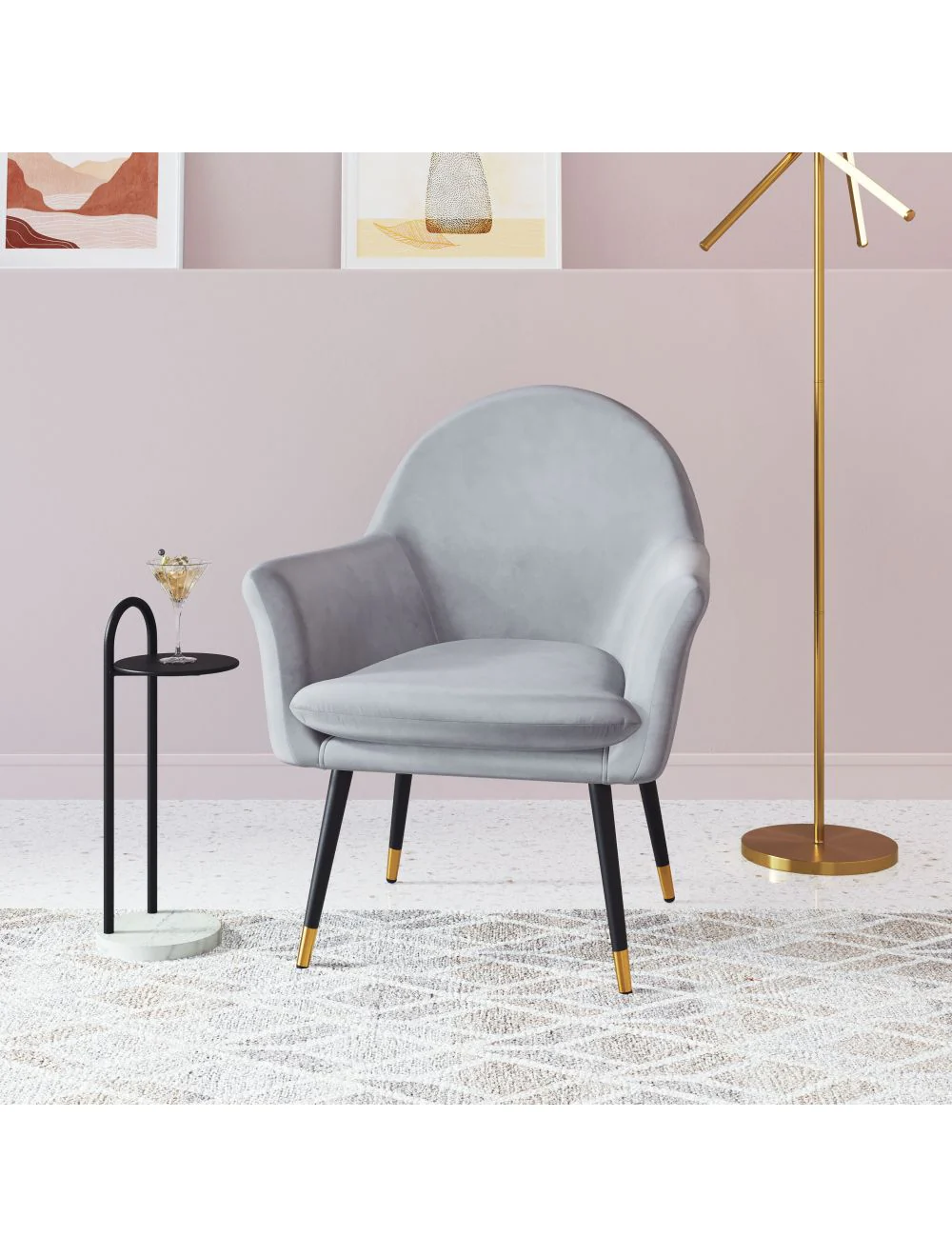 30" Gray And Gold Velvet Arm Chair By Homeroots