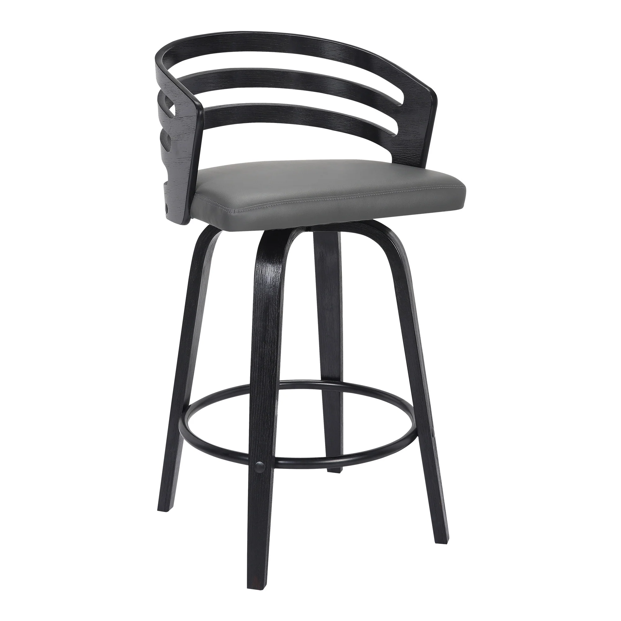 30” Gray Modern Faux Leather Swivel Bar Stool By Homeroots - Image 2
