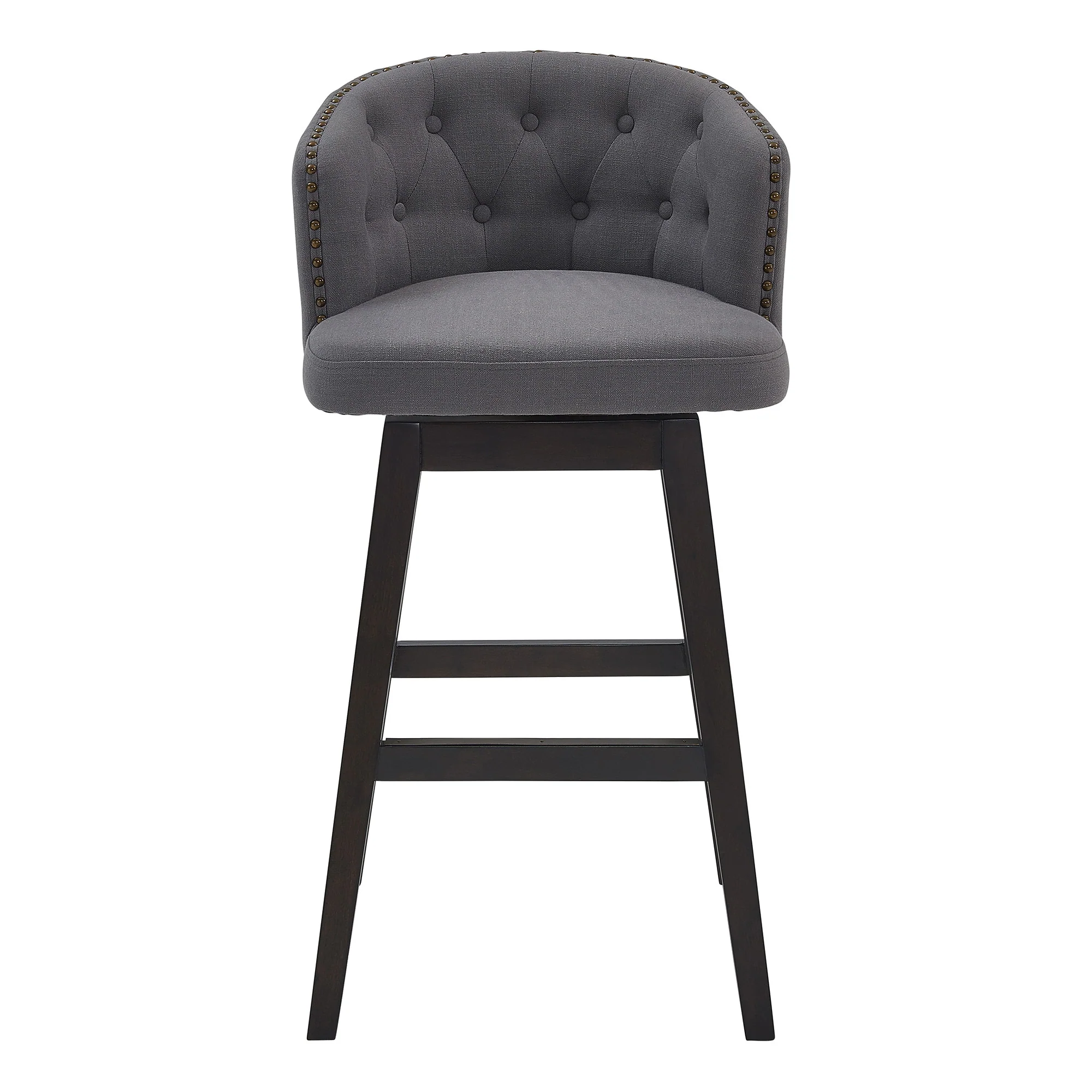 30" Grey Tufted Fabric and Dark Espresso Wood Swivel Bar Stool By Homeroots - Image 3